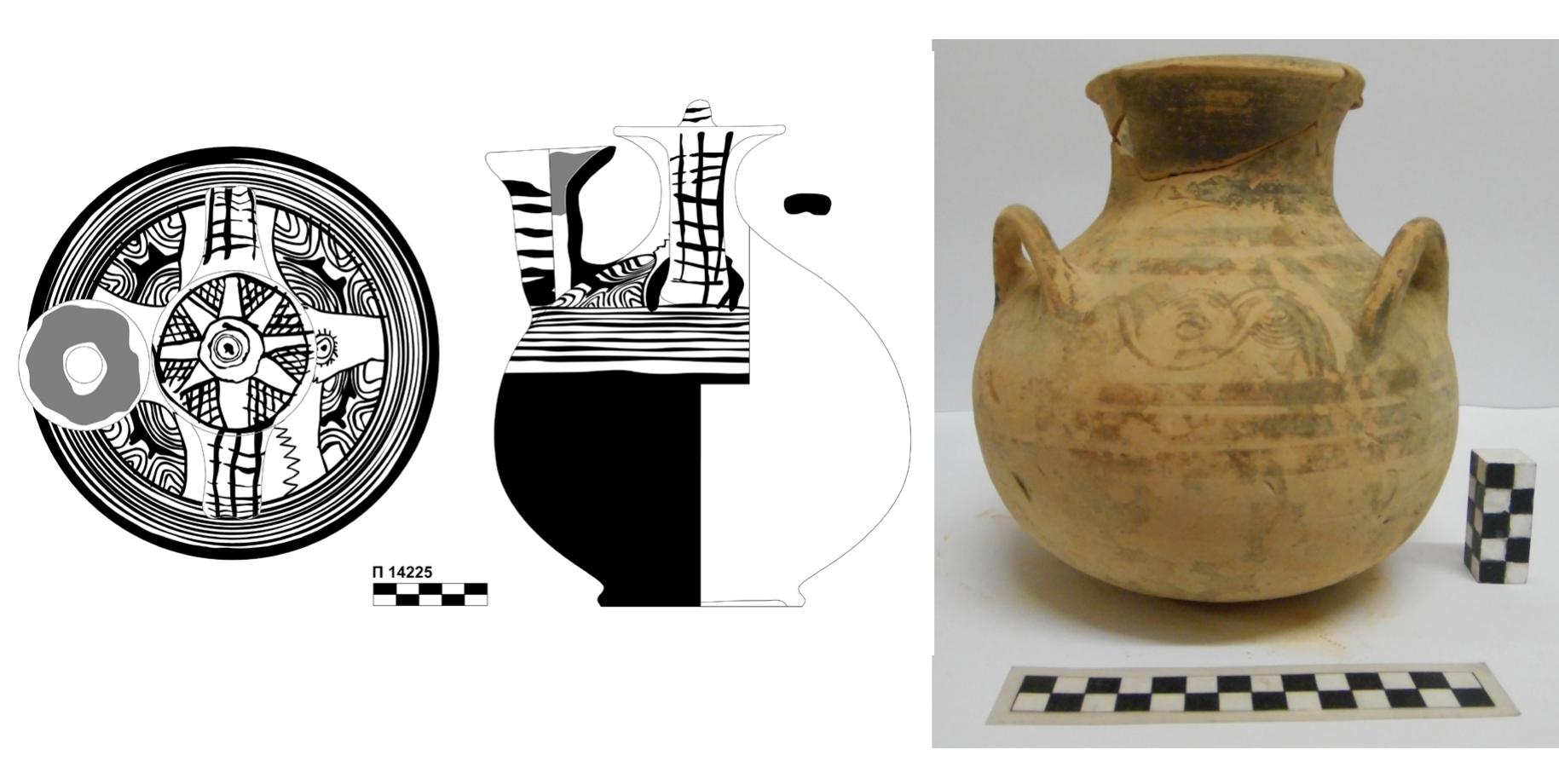 Fig. 77. 1114225/I1198 stirrup jar from Ag. Georgios of Persaina.  Fig. 78. 1113948/11007 alabastron from Ag. Georgios of Persaina.  Fig. 76. 1114221/11194 stirrup jar from Ag. Georgios of Persaina. 