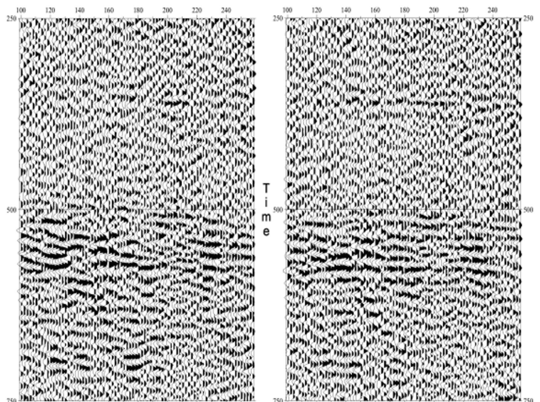 Unmigrated stack with refraction static correction (left)