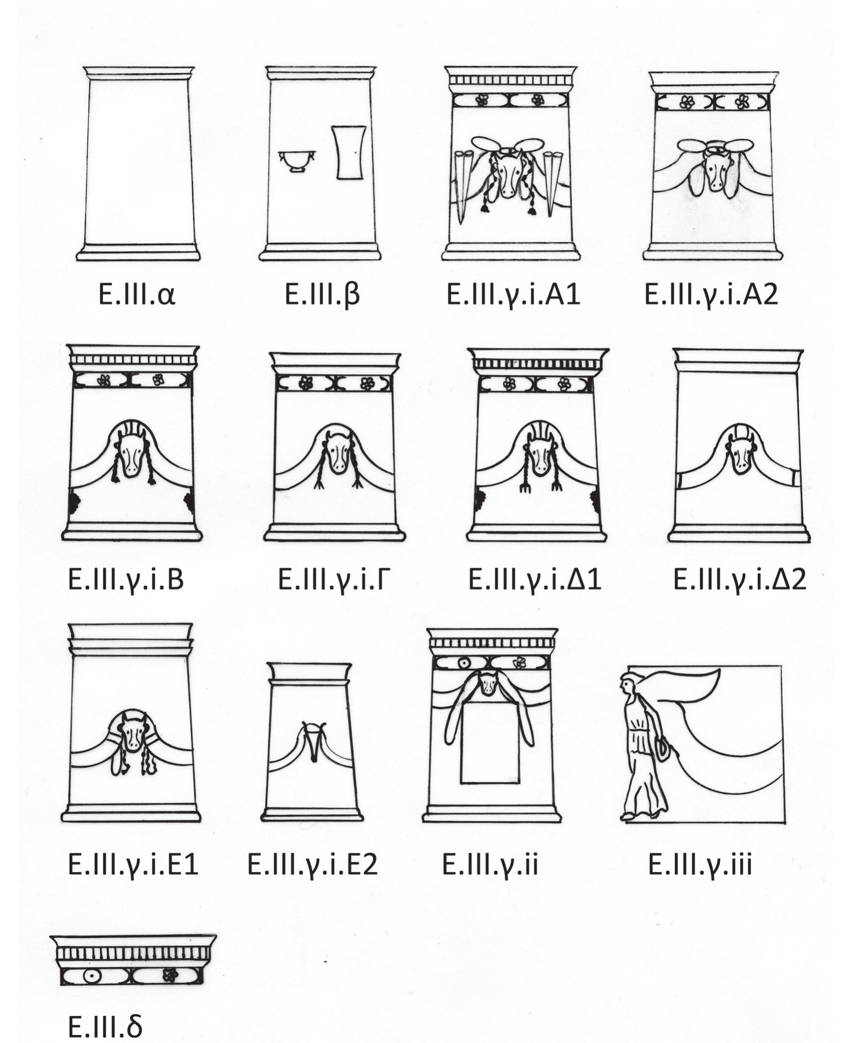 Figure 9. The typology of Koan cylindrical altars (drawing: Chr. Tsouli) 