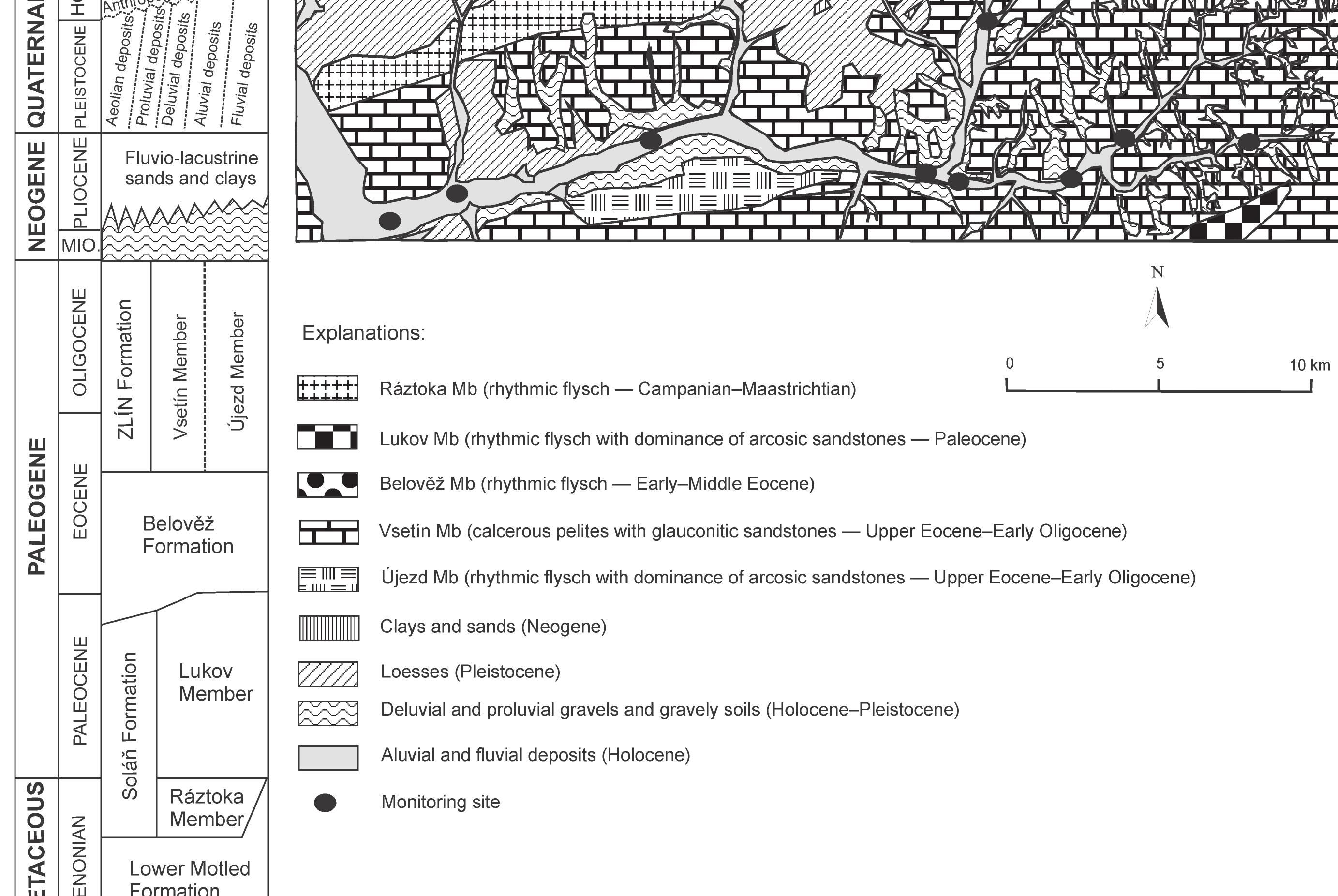 Simplified geological map and stratigraphic chart of the