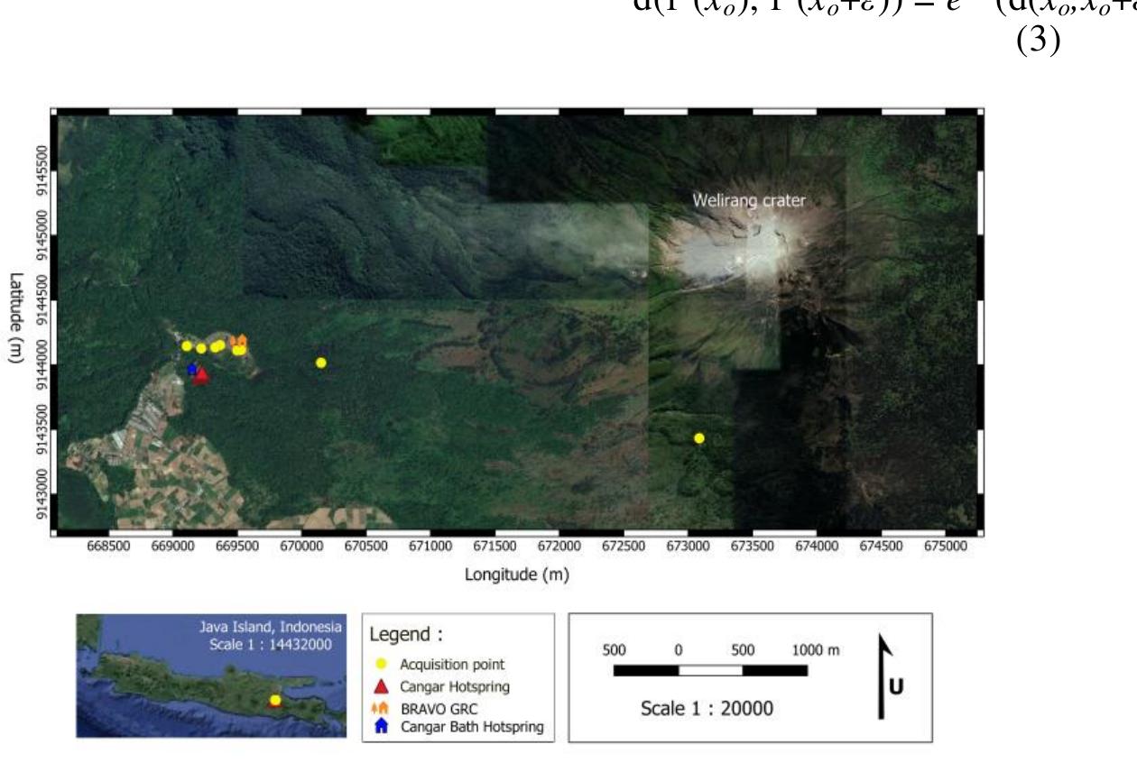 For the nth step, Eq. 2 becomes :  Figure 1. Acquisition points around Cangar hot spring and  near Mt. Welirang. The location 1 to 8 follows by yellow  points start from left to right. Points 5 and 6 are located in Brawiiava Volcano and Geothermal Research Center 