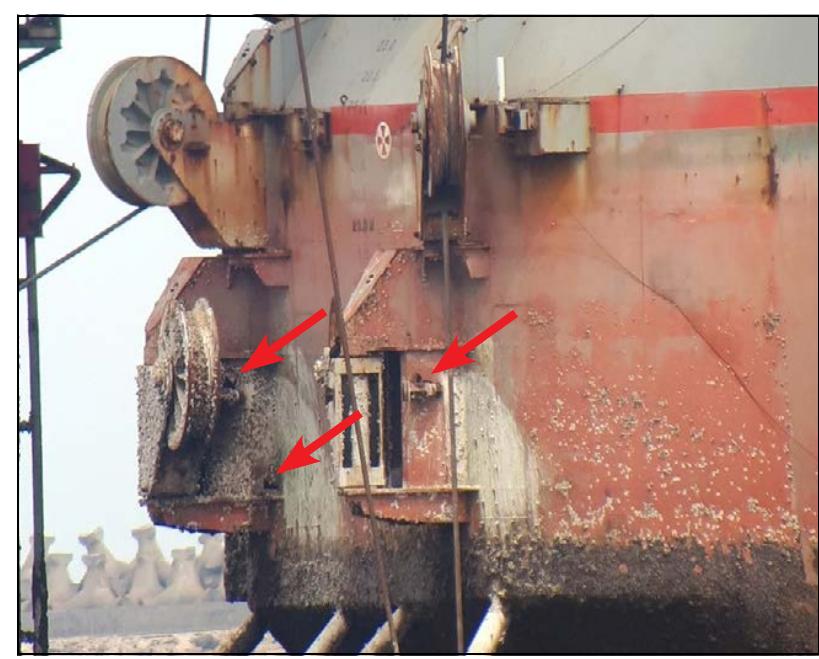 Figure 2: Nests of Mediterranean Shags situated on the semi-submersible platform, 23. 4. 2019 (photo: Emil Todorov)  E. Toporov: First confirmed breeding of the Mediterranean Shag Phalacrocorax aristotelis desmarestii in Romania after 60 ye:  of its absence 