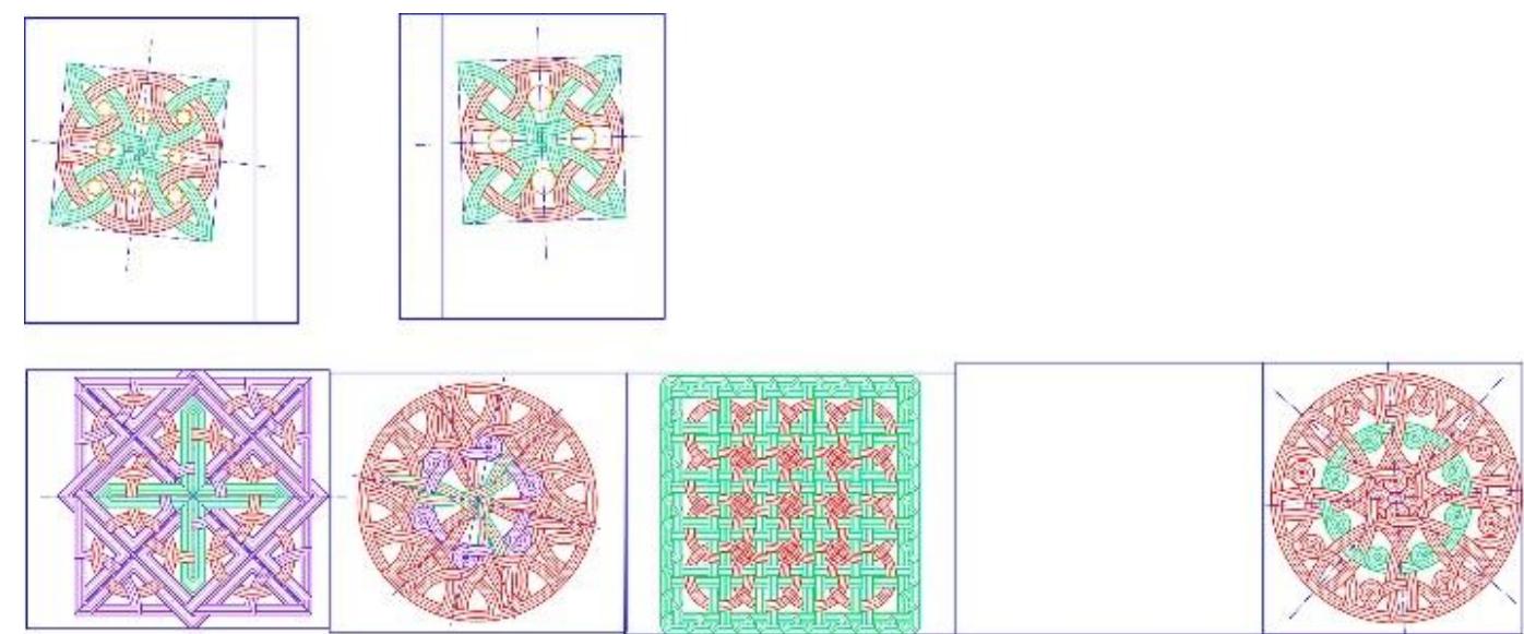 Fig.10 — geometric reconstruction of the decorations /MC processing)  The number 4 has a circular outline and two series of six axes of symmetry (twelve in total). The repetition of the pattern occurs every 60 days. The main geometric figures are two concentric circles: the smaller one generates six circular volutes towards the outside while the greater one has two orders of arcs, a series of twelve smaller and external and a series of six larger intersecting in the center generating six radial spindles; however, the intersection of the major arches in the center is too narrow so the sculptor "accommodated" the weave as he could, with a result not always consistent with the graphic composition. 