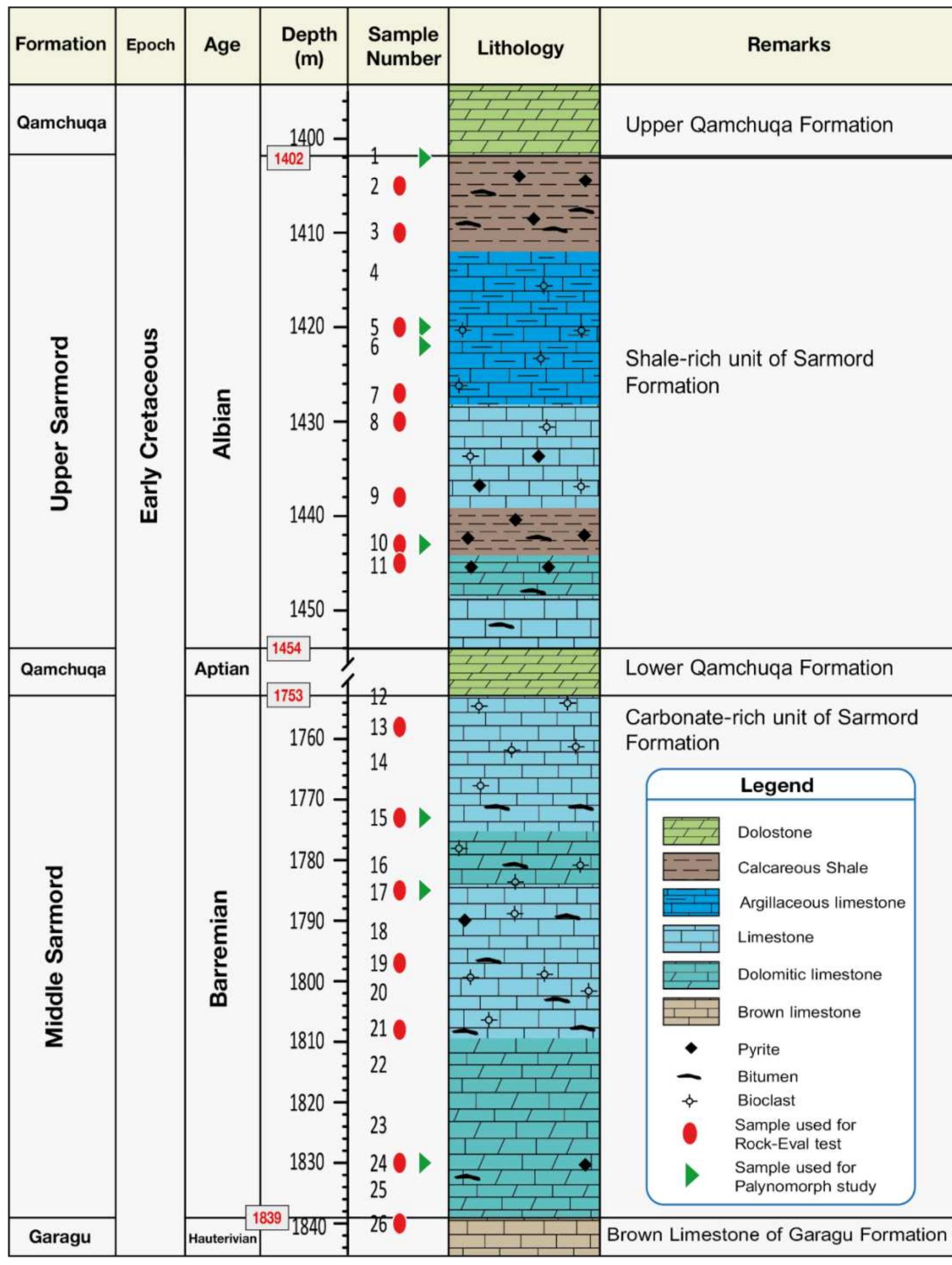 Stratigraphic column of the sarmord formation at well k-229