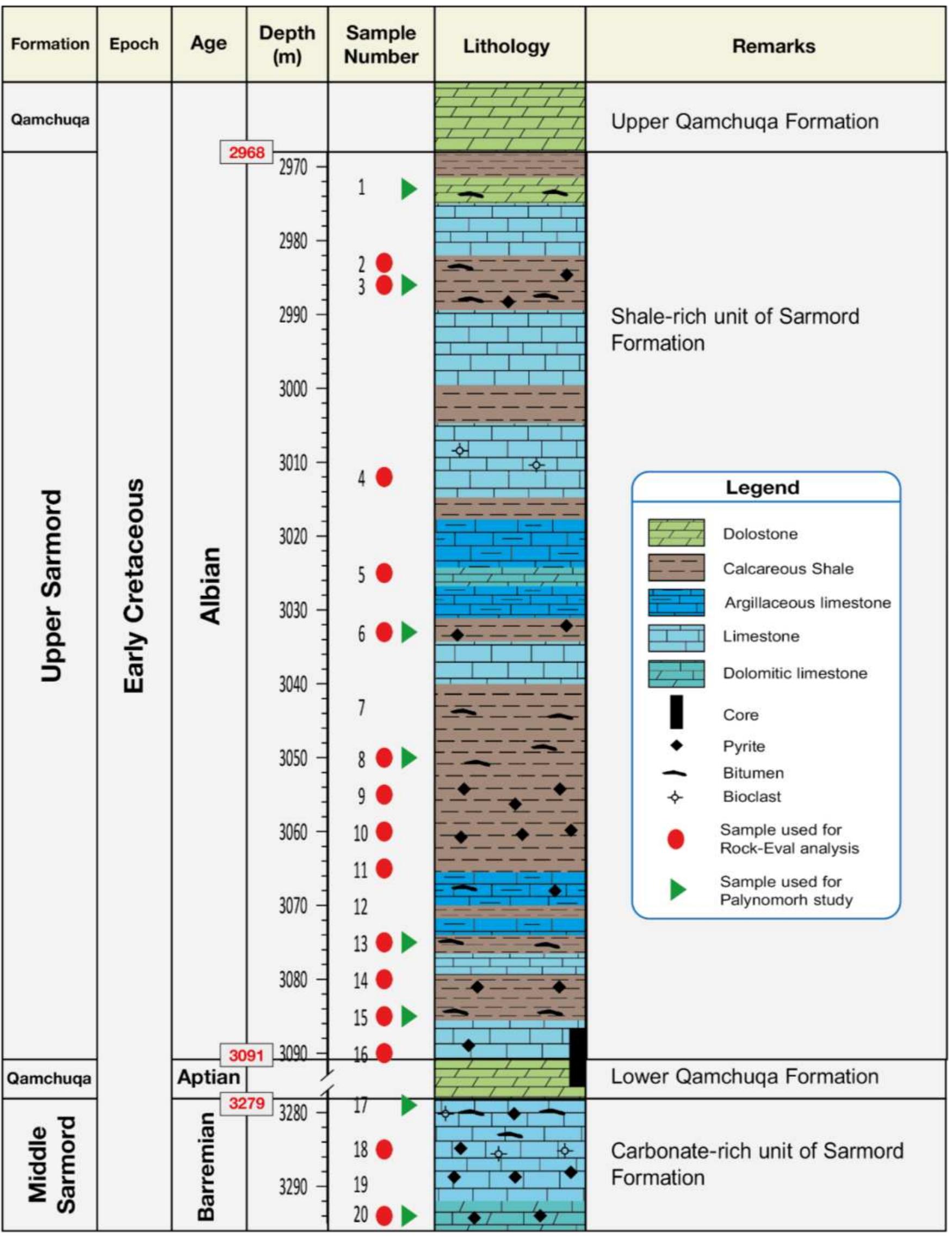 Stratigraphic column of the sarmord formation at well k-229