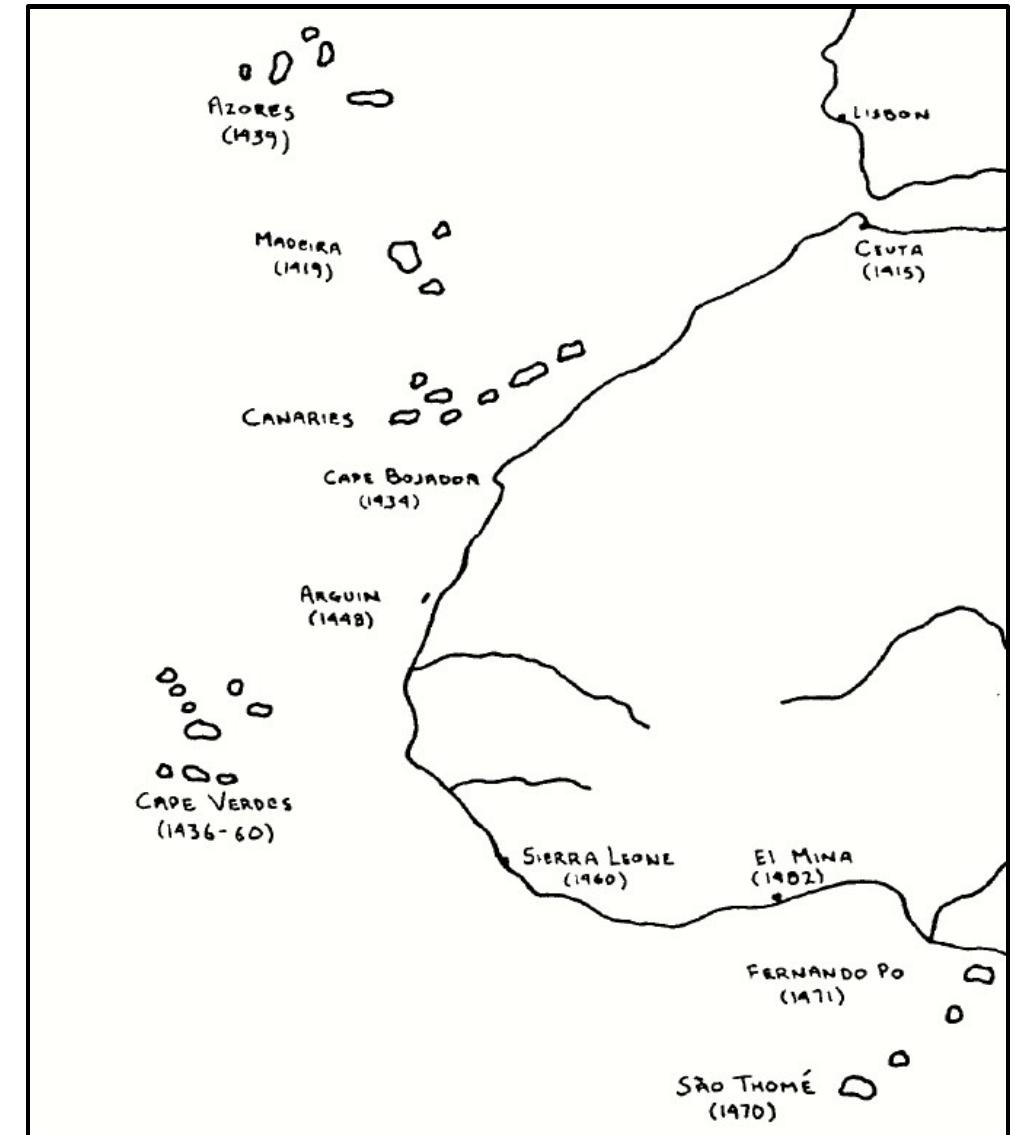 Sketch map of the atlantic islands colonised by portugal by