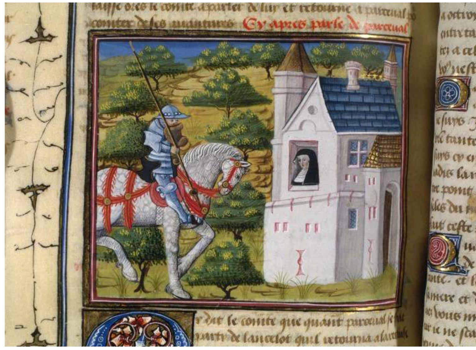 Fig. 2 — paris, BnF, fr. 111, fol. 244v°, Perceval and the first recluse. 
