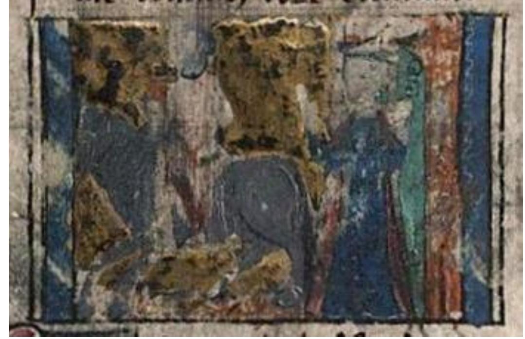 Fig. 2. Perceval takes leave of his mother. From Bibliotheque de la Faculté de Médecine, Montpellier, H249, fol. 4v. 