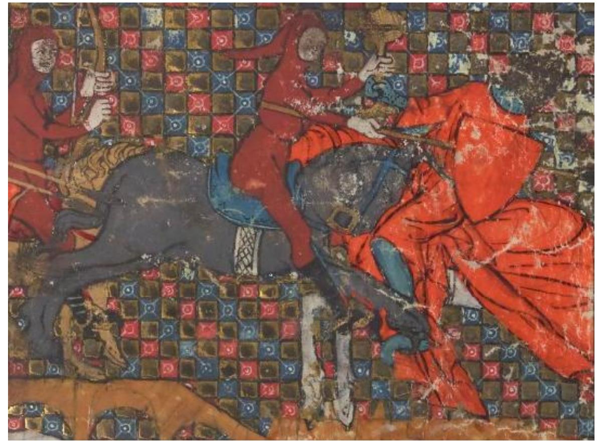 Fig. 5. Perceval's battle against the Red Knight. Fragment of illustration from Bibliotheque nationale de France, Département des manuscrits, 
