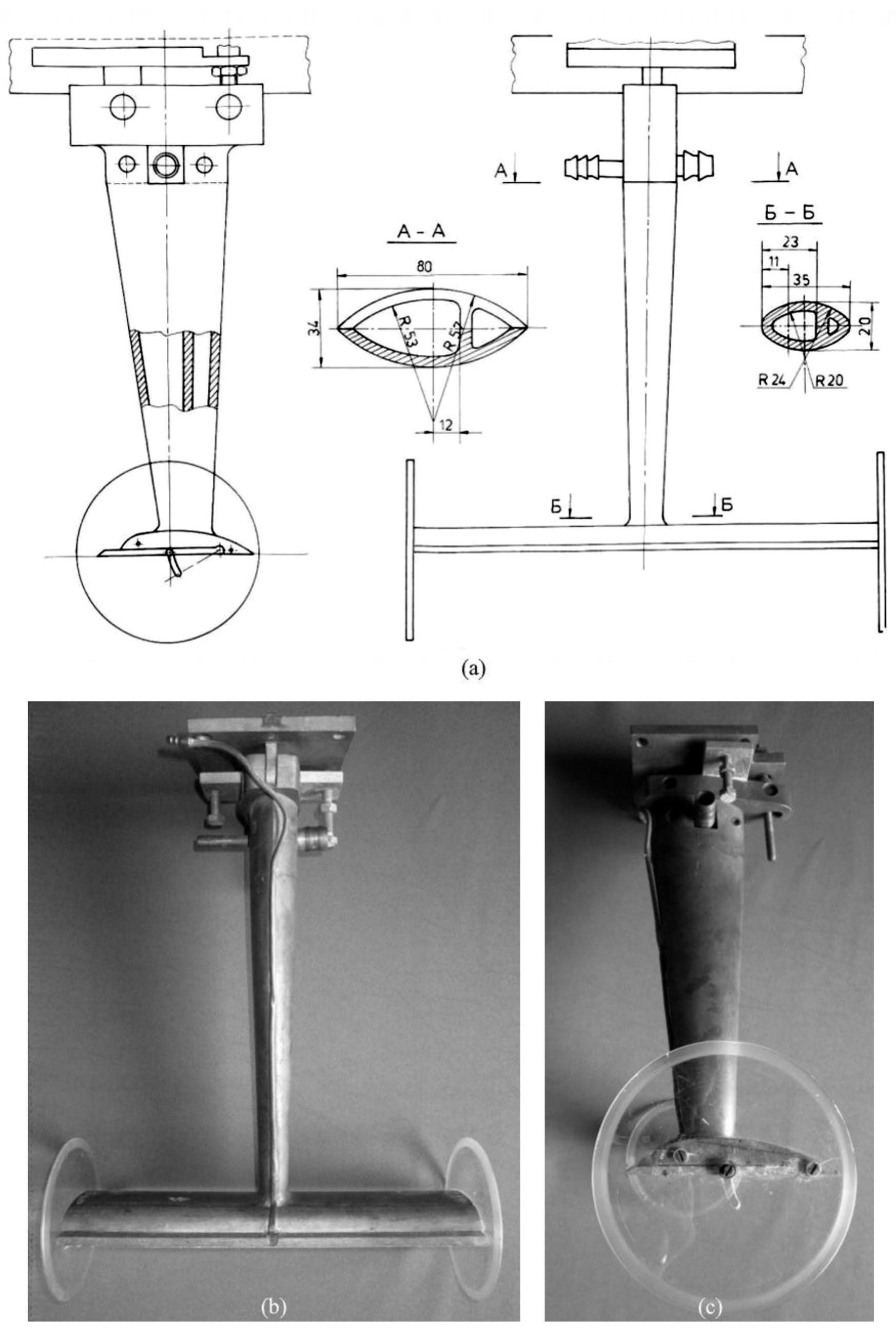 Model a: (a) schematic diagram of the hydrofoil structure,