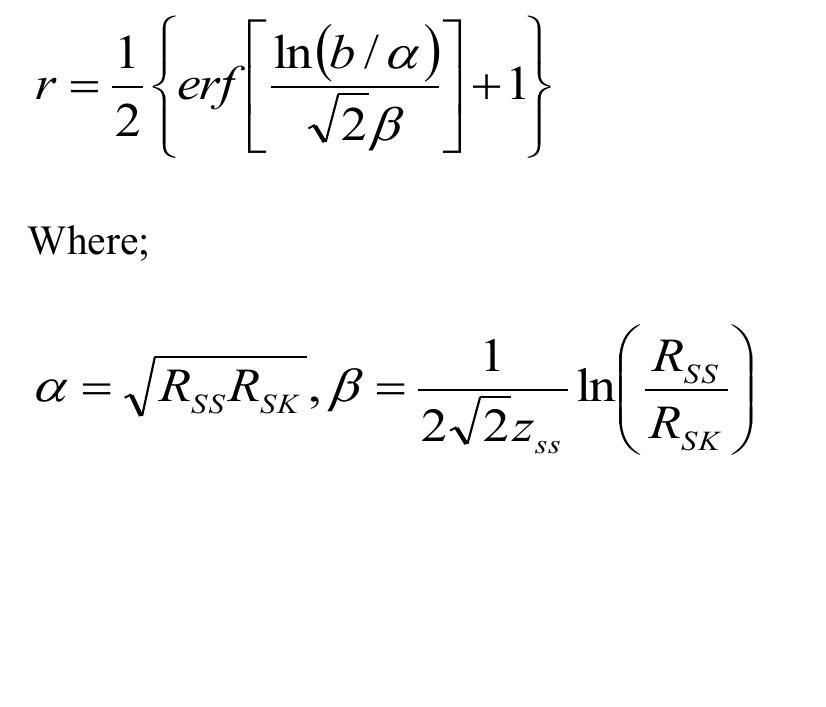 Due to the complex nature o  assume t  mathematical distribution in t  case, it w of an im slightly b  pact it is unlikely t  f the problem, it is  reasonable to  hat the transverse extent of damage follows a basic he initial stages of design. In this as necessary to make several assumptions, in the event hat the damage will extend only eyond the side shell. It has also been assumed that in  most cases it is unlikely that damage will extend across the full  beam. T  hus, the log-norma  distribution has  been used to  represent the damage penetration distribution as this is probably the most accurate representation of the damage function (Przemieniecki, 1994). The probability that a damage penetration is less than a given penetration depth, b, is therefore; 