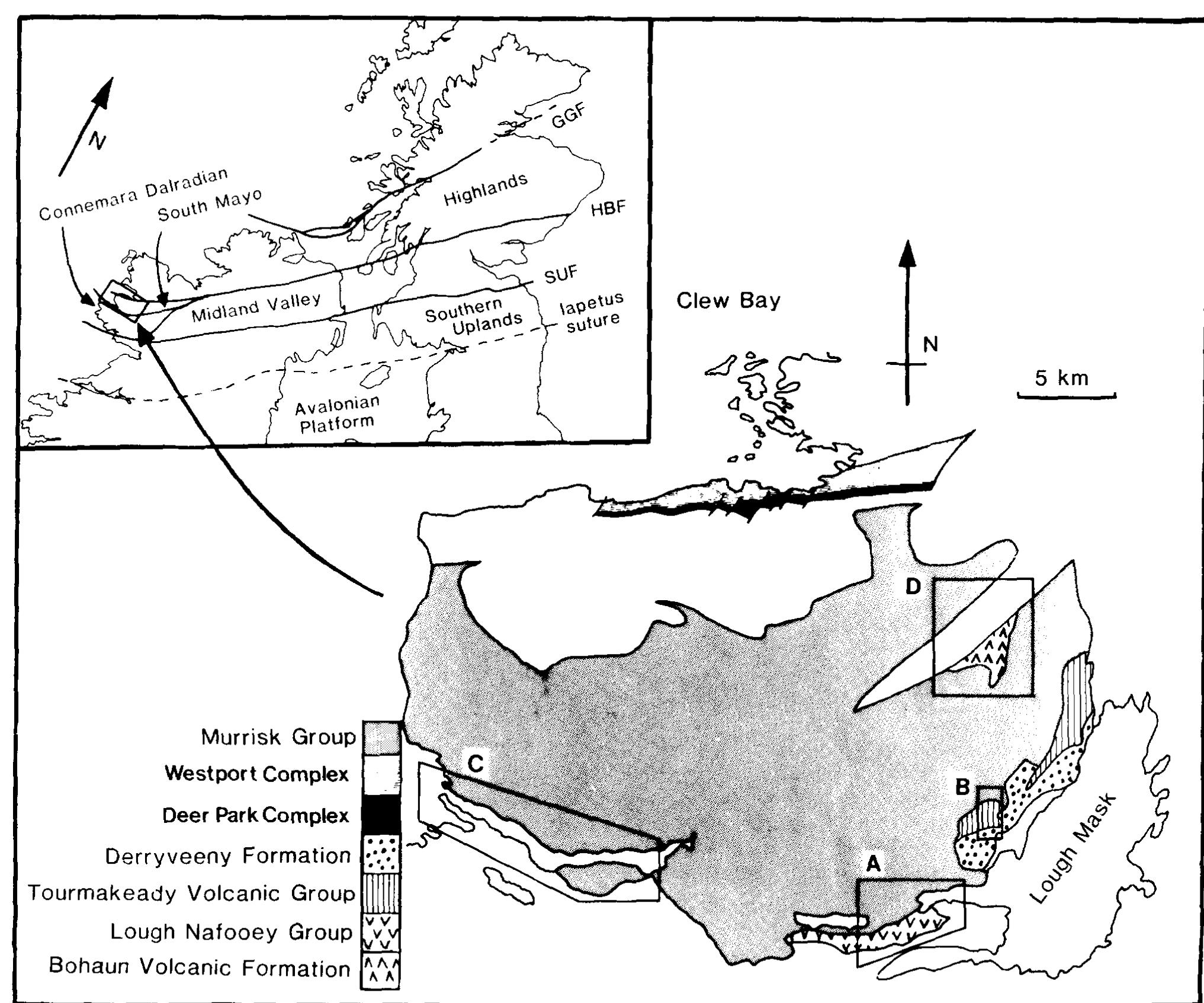 Map of the south mayo area showing the outcrop of ordovician