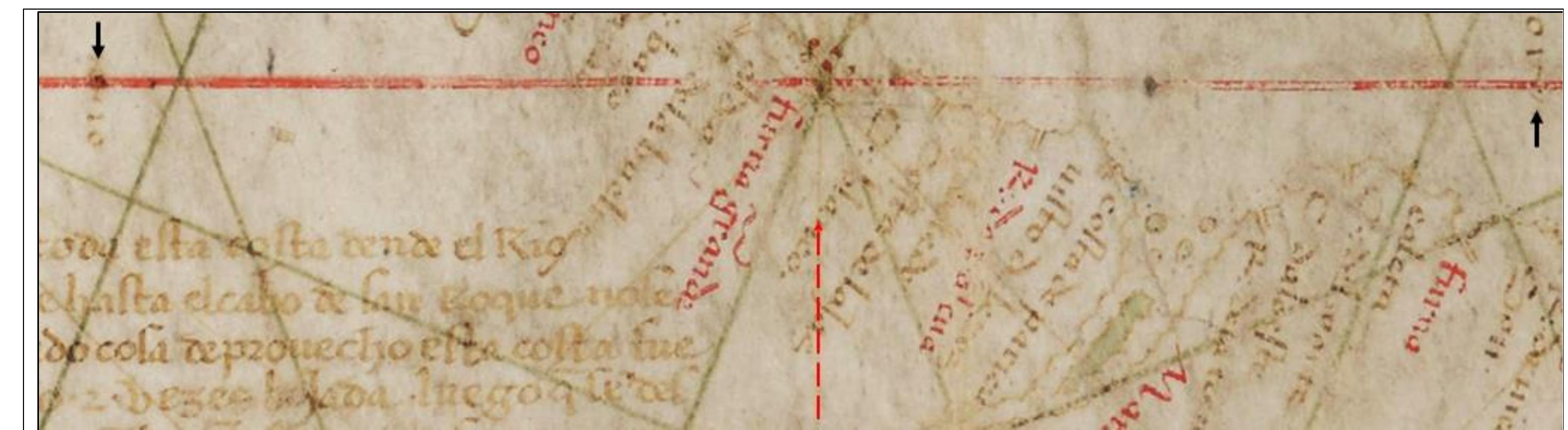 Figure 12. The LoD was a partitioning of the World into two commerce zones with each comprising a 180° hemisphere. The construct of this is seen on Ribero’s 1529 planisphere wh longitude values from the LoD increase in a commensurate manner as one moves both west and east. Image source: Herzogin Anna Amalia Bibliothek, Klassik Stiftung Weimar (Weit GE), Kt 020 - 58 S; available from: https://haab-digital.klassik-stiftung.de/viewer/fullscreen/1664181814/2/.  