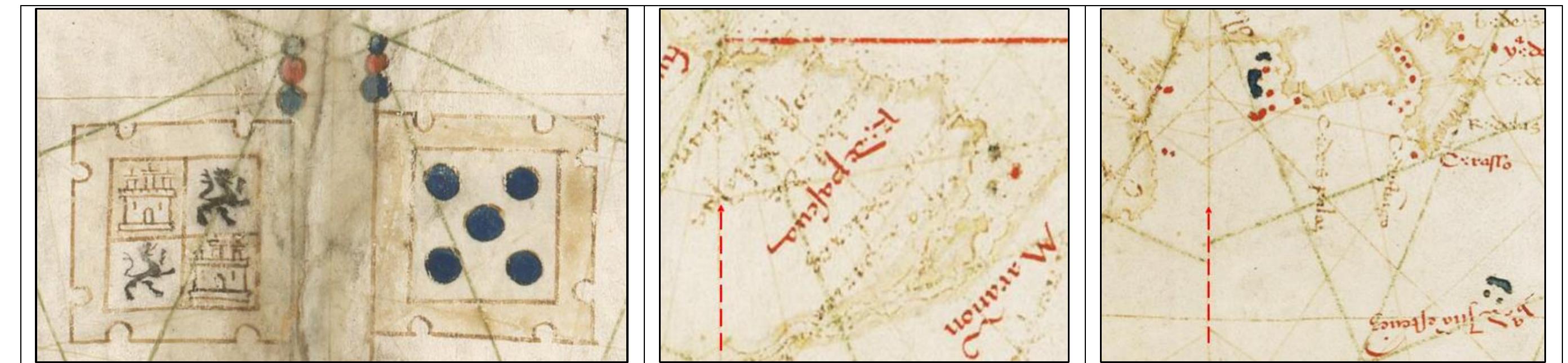 Figure 13. The LoD intercepts from the 1529 Diogo Ribero Planisphere (Borg.Carte.naut.III). The LoD intercepted the North American continent to the west of C. Raffo on southern end of Newfoundland. This positioning identified Ribero’s LoD as driving between Newfoundland and Nova Scotia. Image source: Biblioteca Apostolica Vaticana (Vatican City, Vatican); available from: https://digi.vatlib.it/view/MSS_Borg.Carte.naut.HI.  