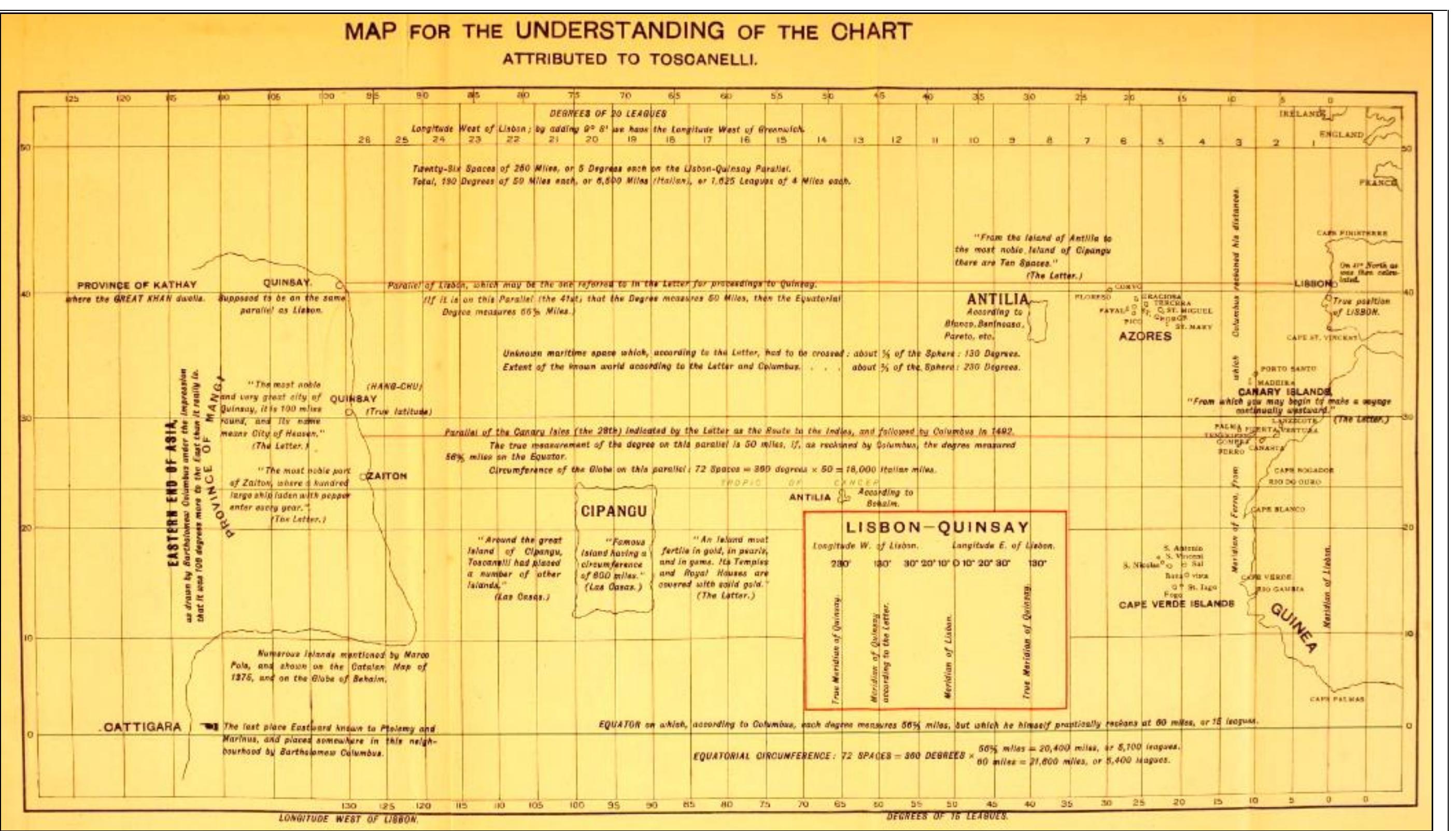Figure 41. Vignaud, Henry, “Map for the Understanding of the Chart Attributed to Toscanelli.” Available from: https://quod.lib.umich.edu/w/wellic/x-8740/wcl008812 and https://archive.org/details/toscanellicolumb02vign/page/n379/mode/1up.  