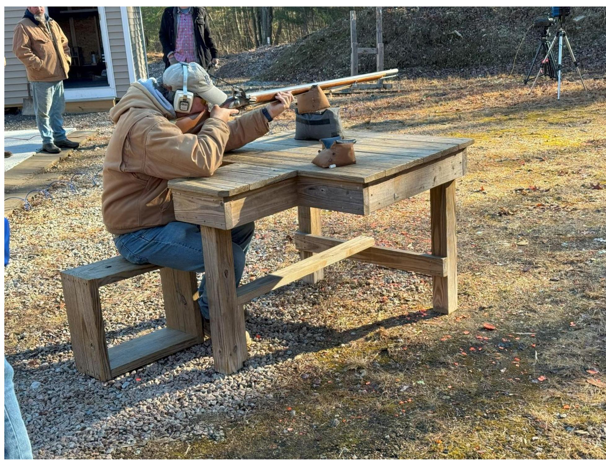 Figure 5. Jay Waller preparing to fire the Pattern 1756 Long Land musket that was used during the live- fire shooting. 