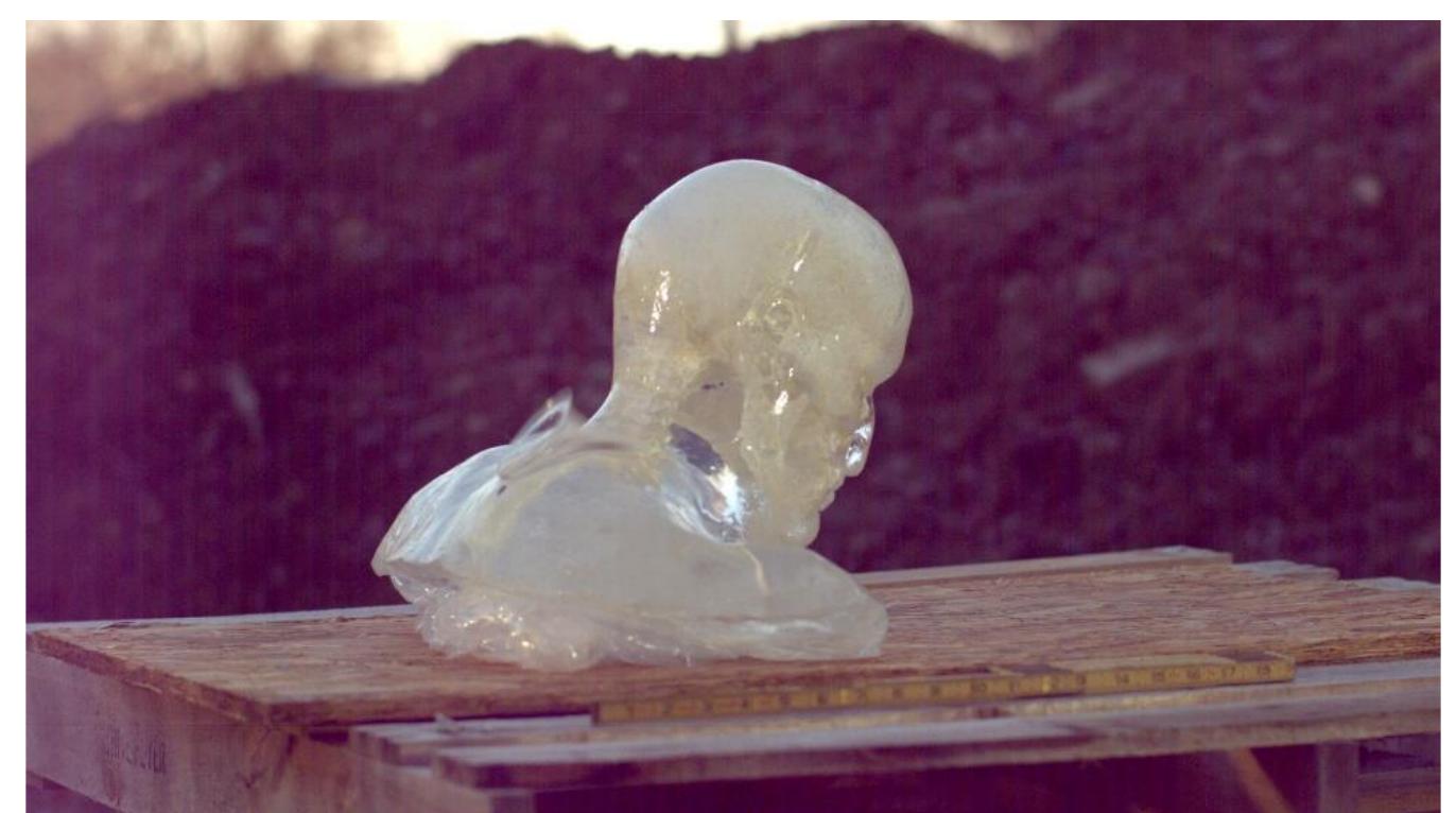 Figure 50. The ball created a splash effect as it enters the gelatin bust. 