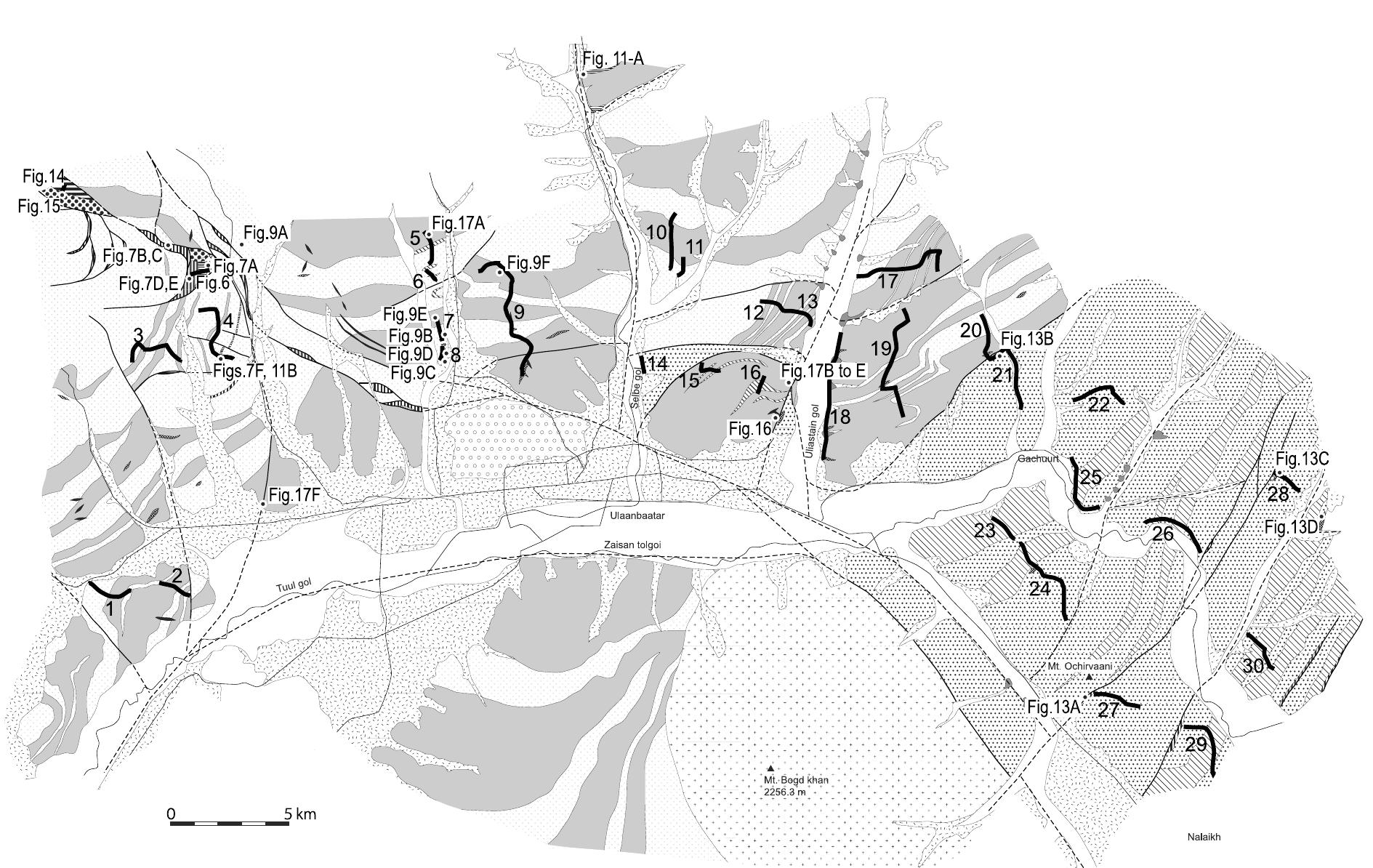Index map showing the route of columnar section.