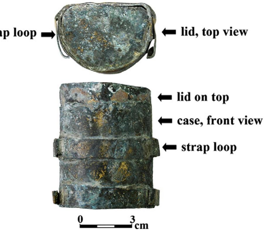 Fig. 4 - A typical brass case from the Akko 1 shipwreck (photograph: J.J. Gottlieb). 