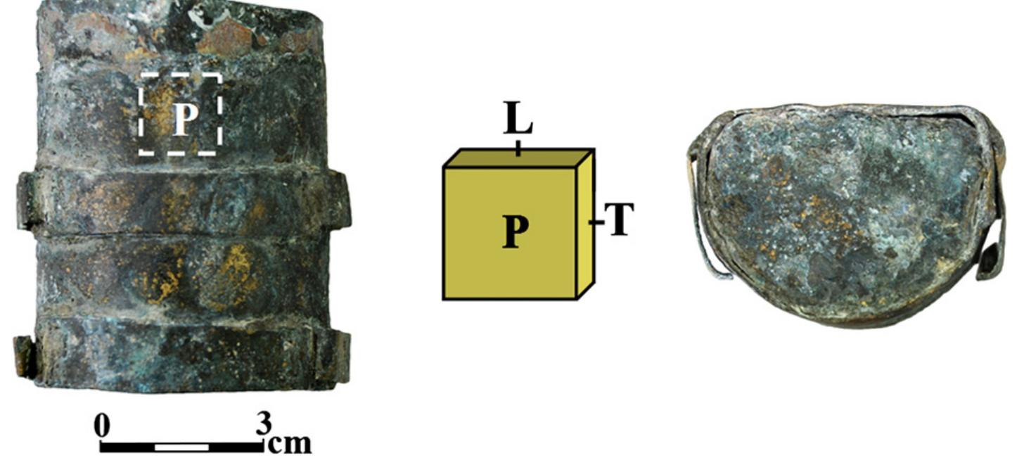 Fig. 7 - The metallographic cross-sections (P, L and T) used for the brass case experiment.