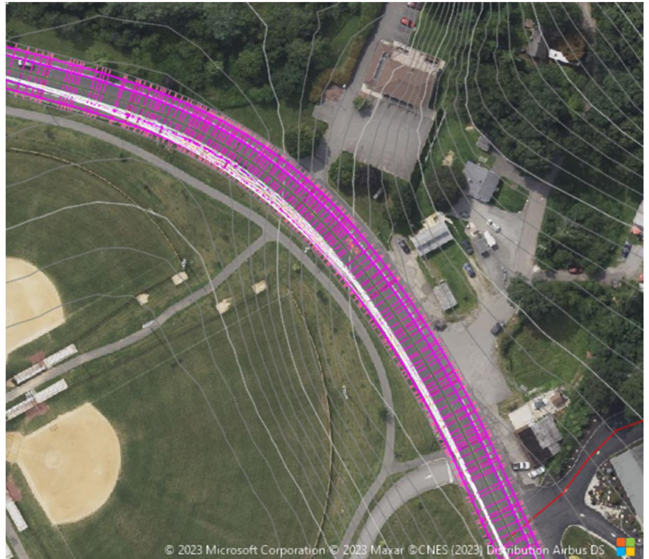 Horizontal alignment cad drawing with contours from lidar