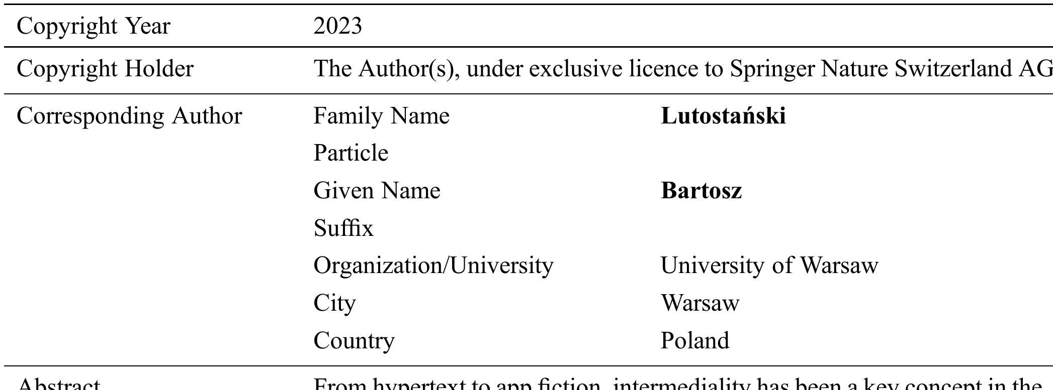 Intermediality and Digital Fiction  Metadata of the chapter that will be visualized online 