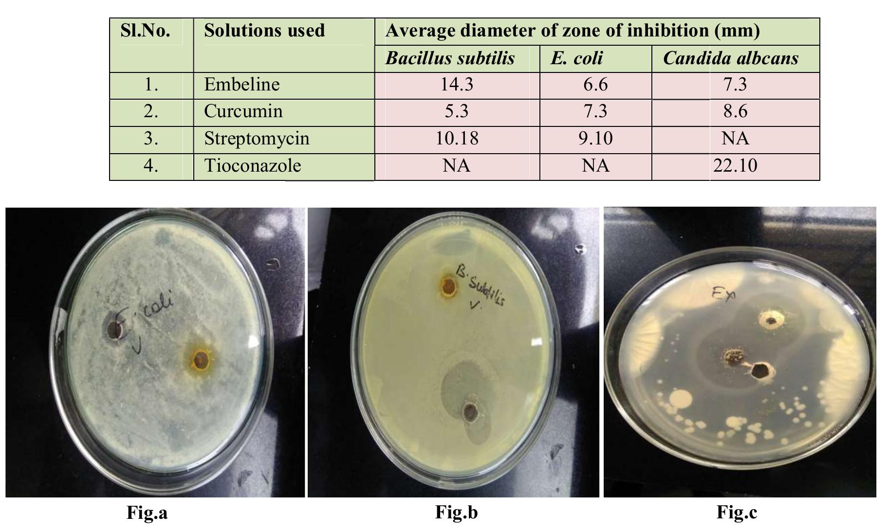 Table no.3: Antimicrobial activity by Agar well diffusion method 