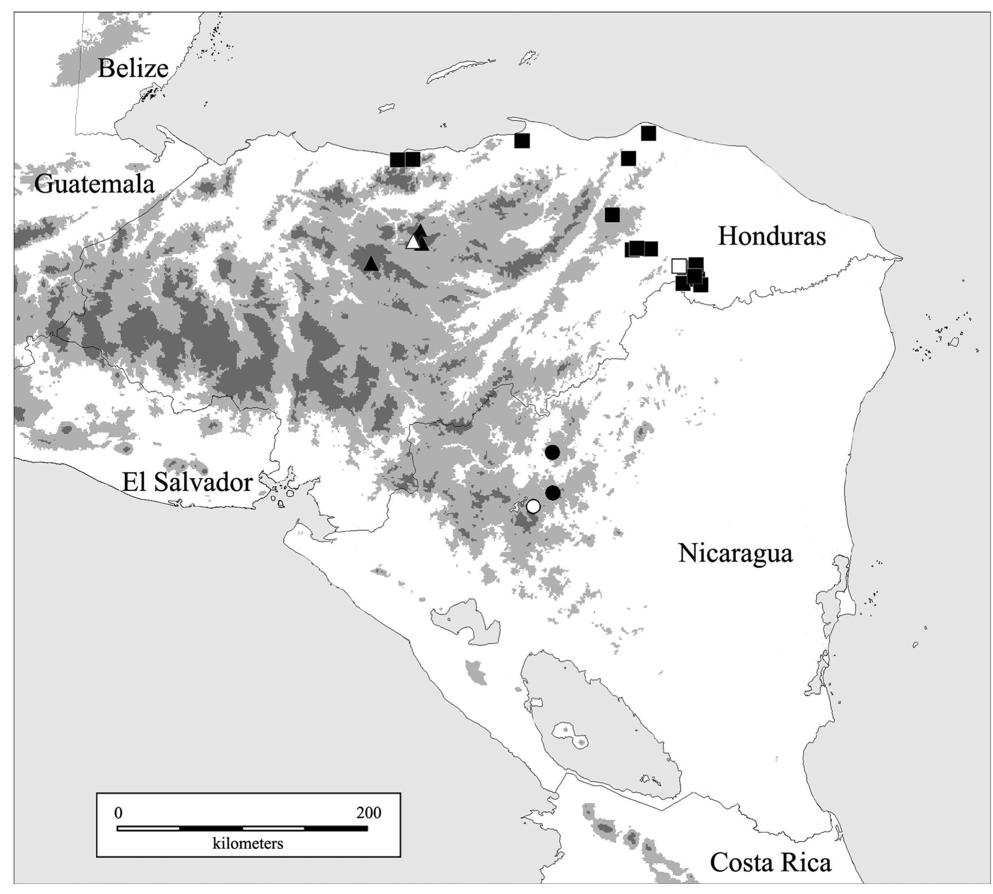 Kasios Map of nicaragua and honduras showing the localities of