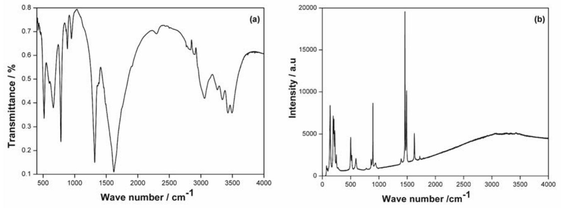 1.4. (a) ft-ir and (b) raman spectra of com. ftir and raman