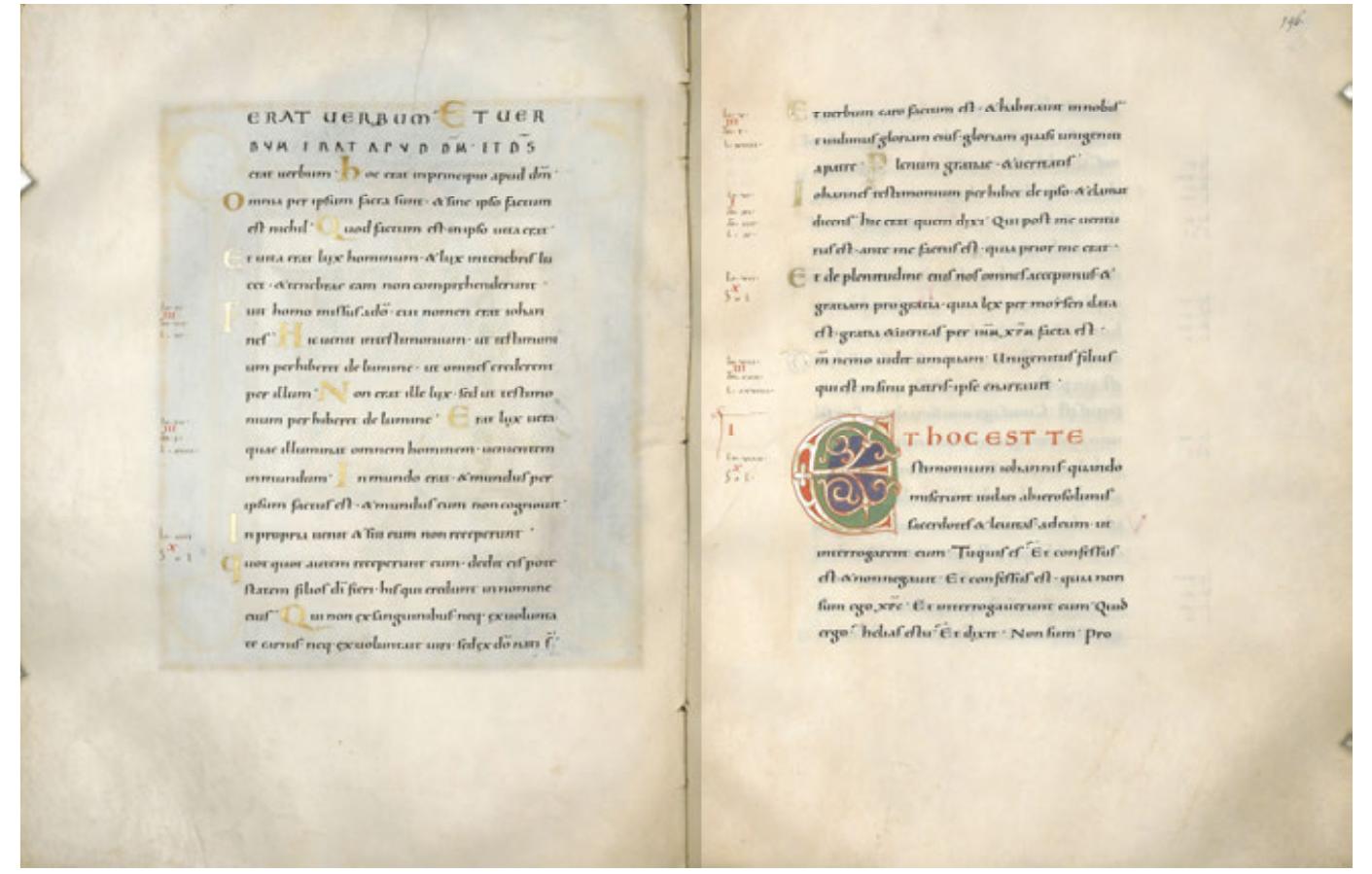 Fig. 7: Pericope read at Mass on Christmas Day, Reichenau, c. 1010; Clm 4454, fols 195’-196". CC BY-SA 4.0 (courtesy of Bayerische Staatsbibliothek). 