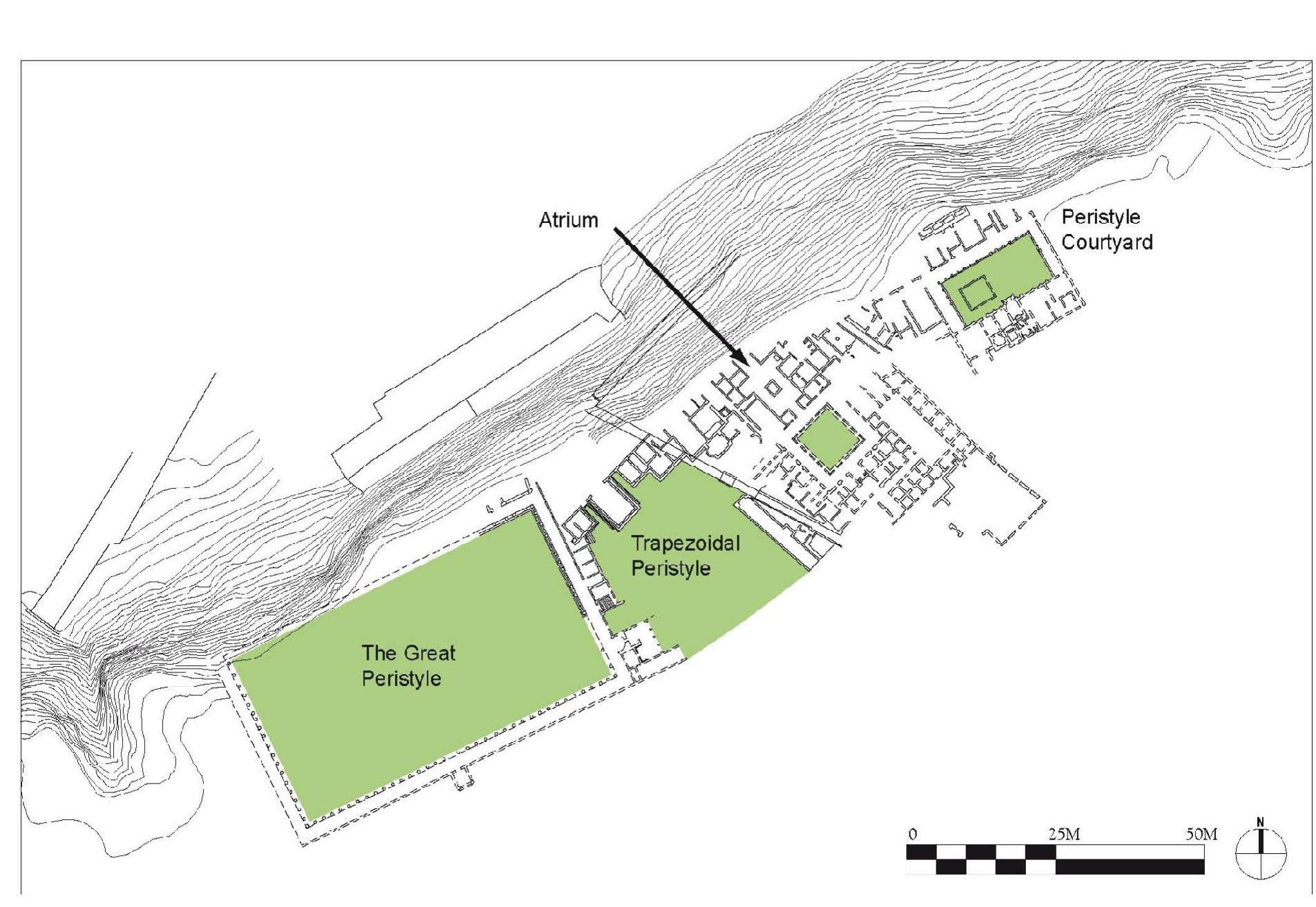 Fig. 1 — Plan of the Villa Arianna showing known garden areas (Michele Palmer; Courtesy RAS).  K. Gleason — Constructing Nature: The Built Garden. With Notice of a New Monumental Garden at the Villa Arianna, Sabiae 