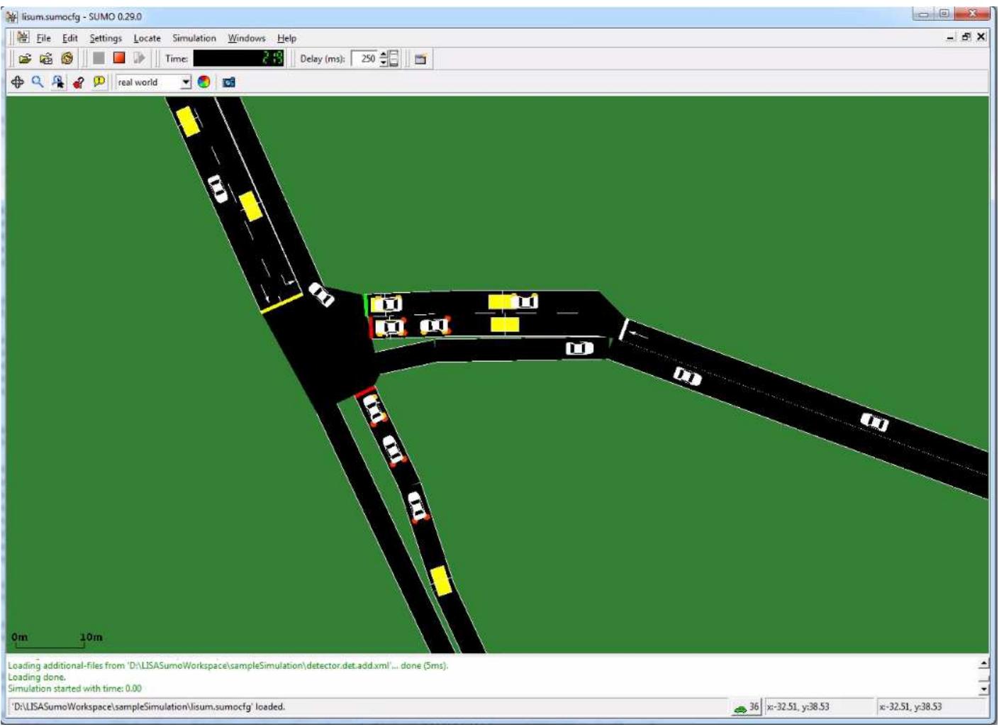 Sumo Gui Shape 14: sample intersection in sumo after starting the sumo