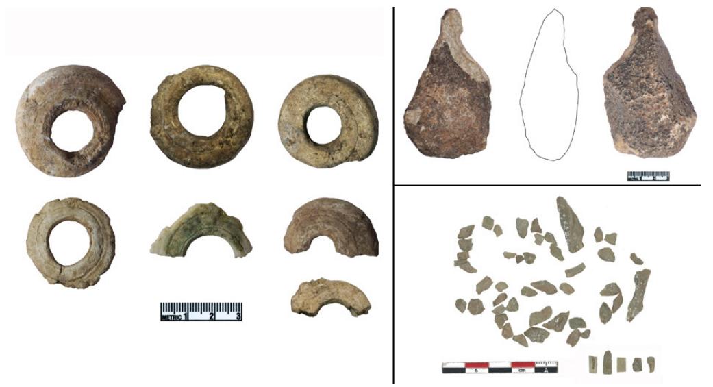 Figure 7. Steatite and conus industry, and tools from HD-7.12 tomb 1. 
