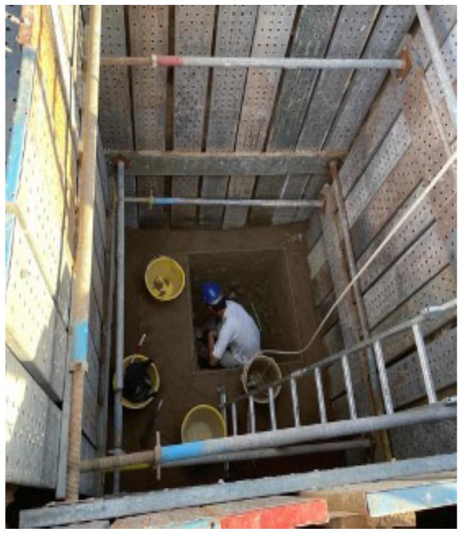 Figure 2. Deep sondage inside the fort requiring temporary protection. Photo Seth Priestman. 