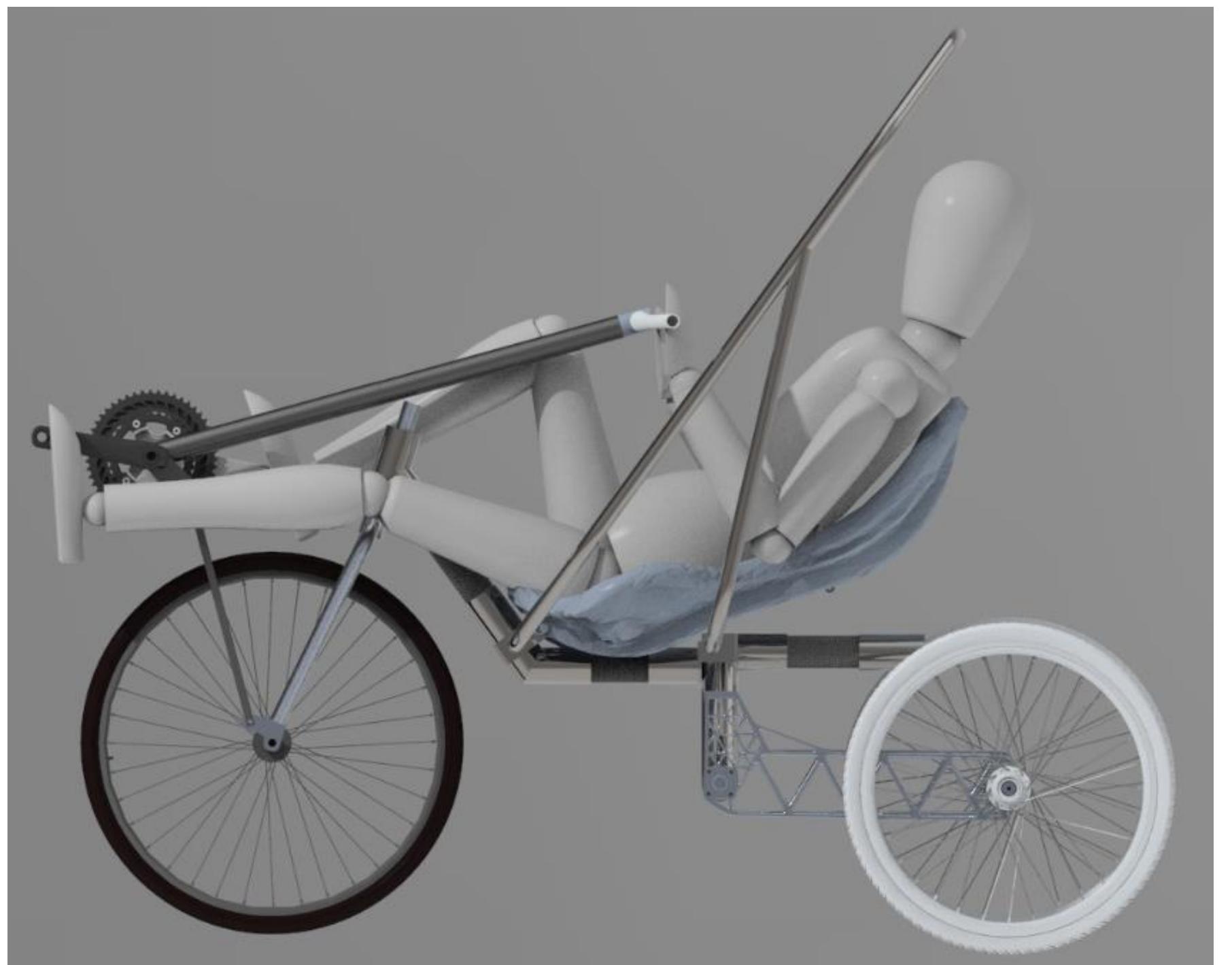 Solid model of complete tricycle with rider in creo®. the