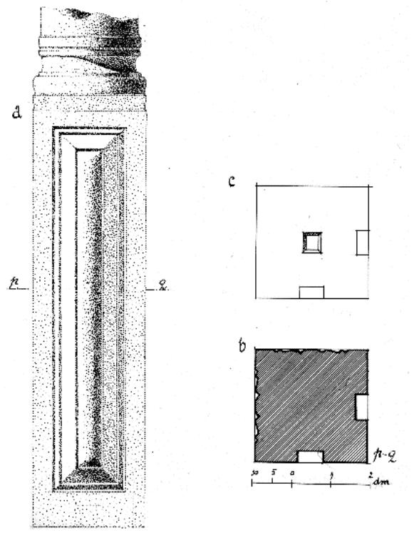 Drawing and cross section of a fragmented marble chancel