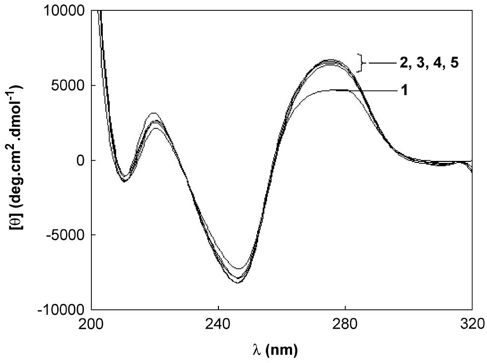 Cd spectra of calf thymus dna and its admixtures with den123