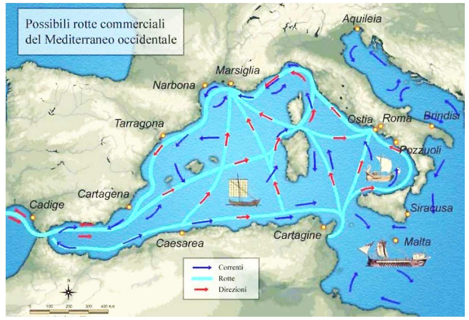 FiGurRE 2. PossIBLE RECONSTRUCTION OF THE WESTERN MEDITERRANEAN ROUTES IN LATE ANTIQUITY (SOURCE: VOLPE GIULIANO, LEONE DANILO, SPANU PIER GIORGIO, TURCHIANO Maria. “PRODUZIONI, MERCI E SCAMBI TRA ISOLE E TERRAFERMA NEL MEDITERRANEO OCCIDENTALE TARDOANTICO”, [SOLE E TERRAFERMA NEL PRIMO CRISTIANESIMO: IDENTITA LOCALE ED INTERSCAMBI CULTURALI, RELIGIOSI E PRODUTTIVI. ROSSANA MARTORELLI, ANTONIO Piras, PIER GIORGIO SPANU, EDS. CAGLIARI: PFTS Unrversity Press, 2015: 434, Fic. 1, 434) 