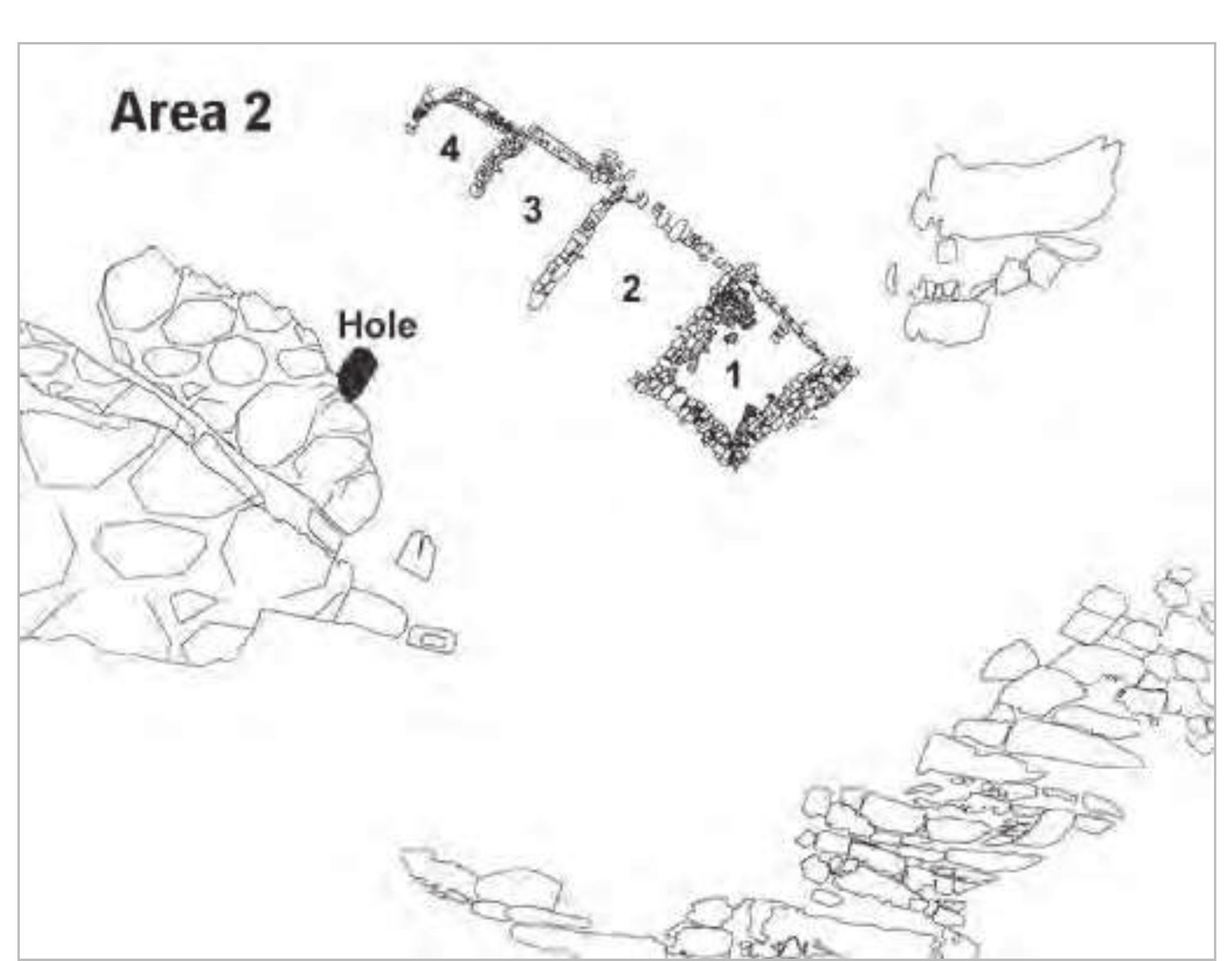 Figs 5- Area 2, sketch drawing and aerial photo. 