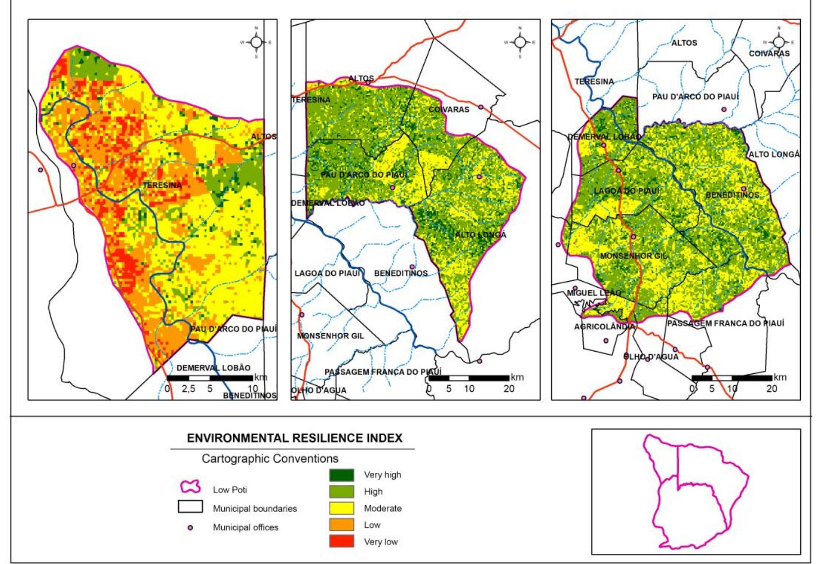 Figure 4: Map of environmental resilience index of lower course of Poti River, state of Piaui, Brazil.  Source: Authors, 2021 