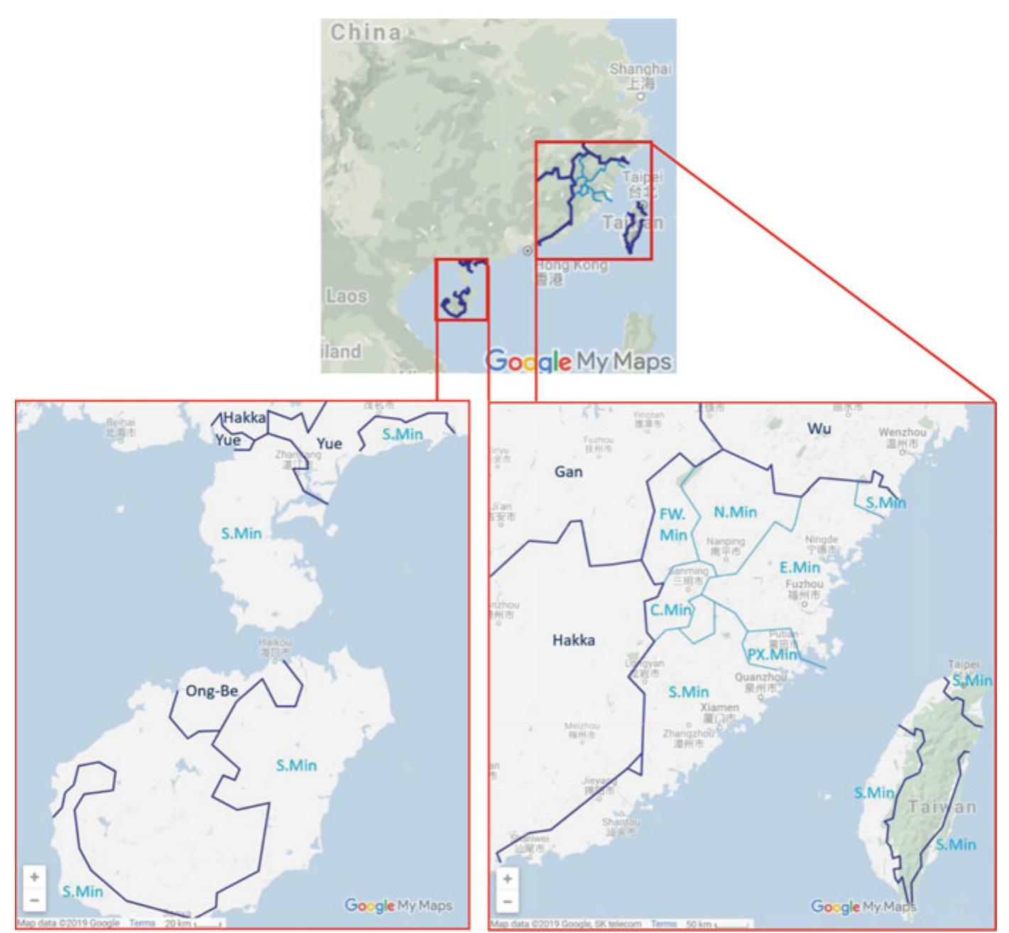 Among the six branches of Min listed in Table 2, the affiliation of Far Western Min, spoken in the areas of Shaowu [sit and Jiangle fF, is still controversial. Since Norman (1982) proposed the “Shaowu hypothesis,” arguing that Shaowu and nearby varieties belong to the Min family, there has been a long debate between scholars who support this hypothesis (see, e.g., Long 2010; Akitani 2013; Coblin 2018; Shen 2018) and those who instead argue for a Gan affiliation for Shaowu (see, e.g., Lei 1984; Chen 1993; Chang and Wan 1996). The nature of interaction between Far Western Min and neighboring Gan will be discussed below. 