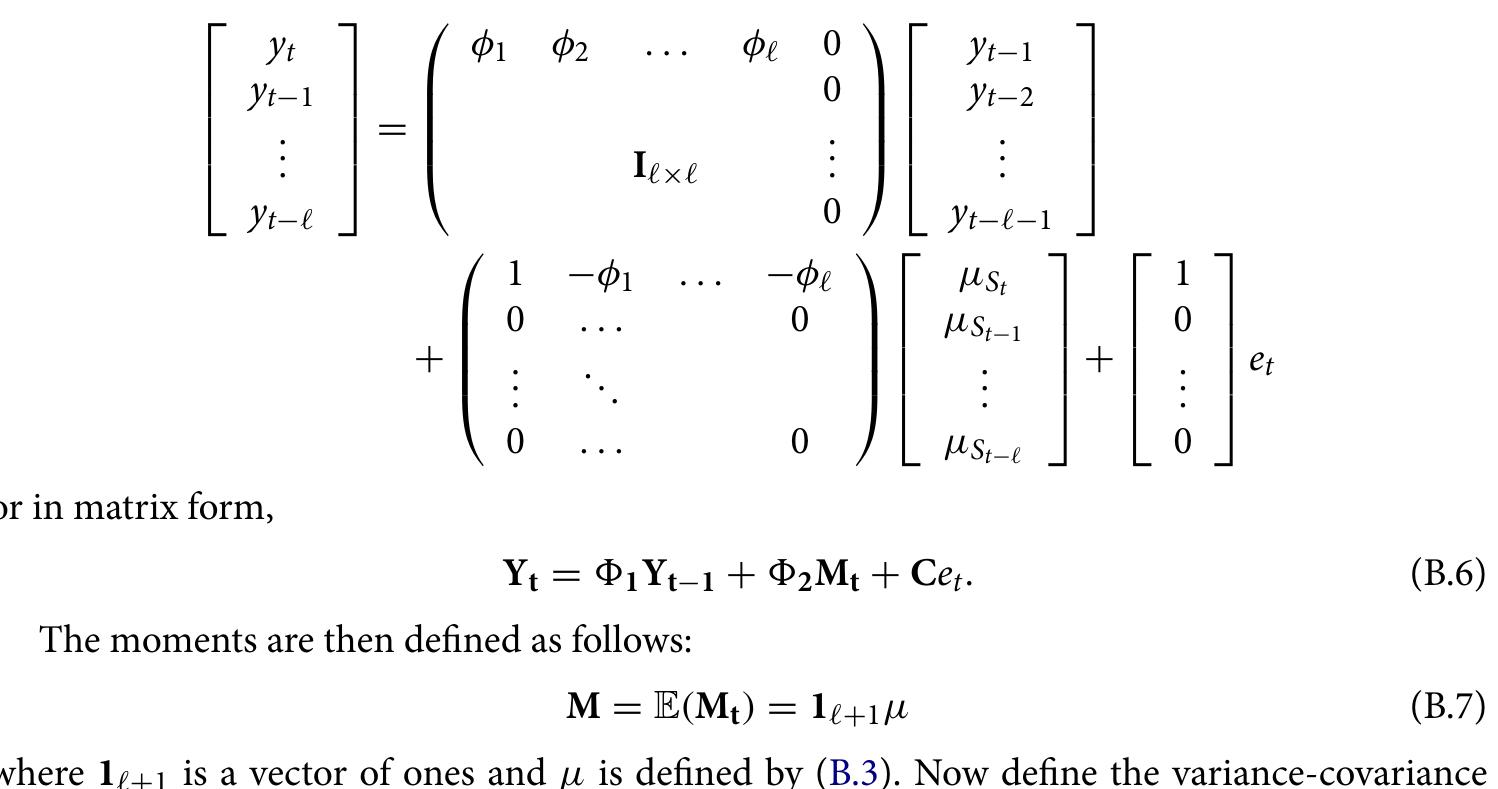 Representation to recast the model as vector autoregression