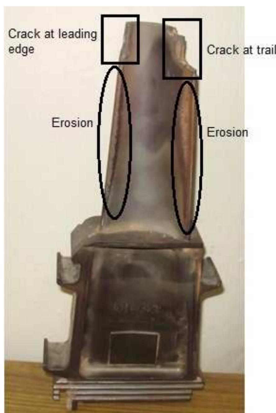 Figure 2 - Failure analysis of a first stage IN738 gas