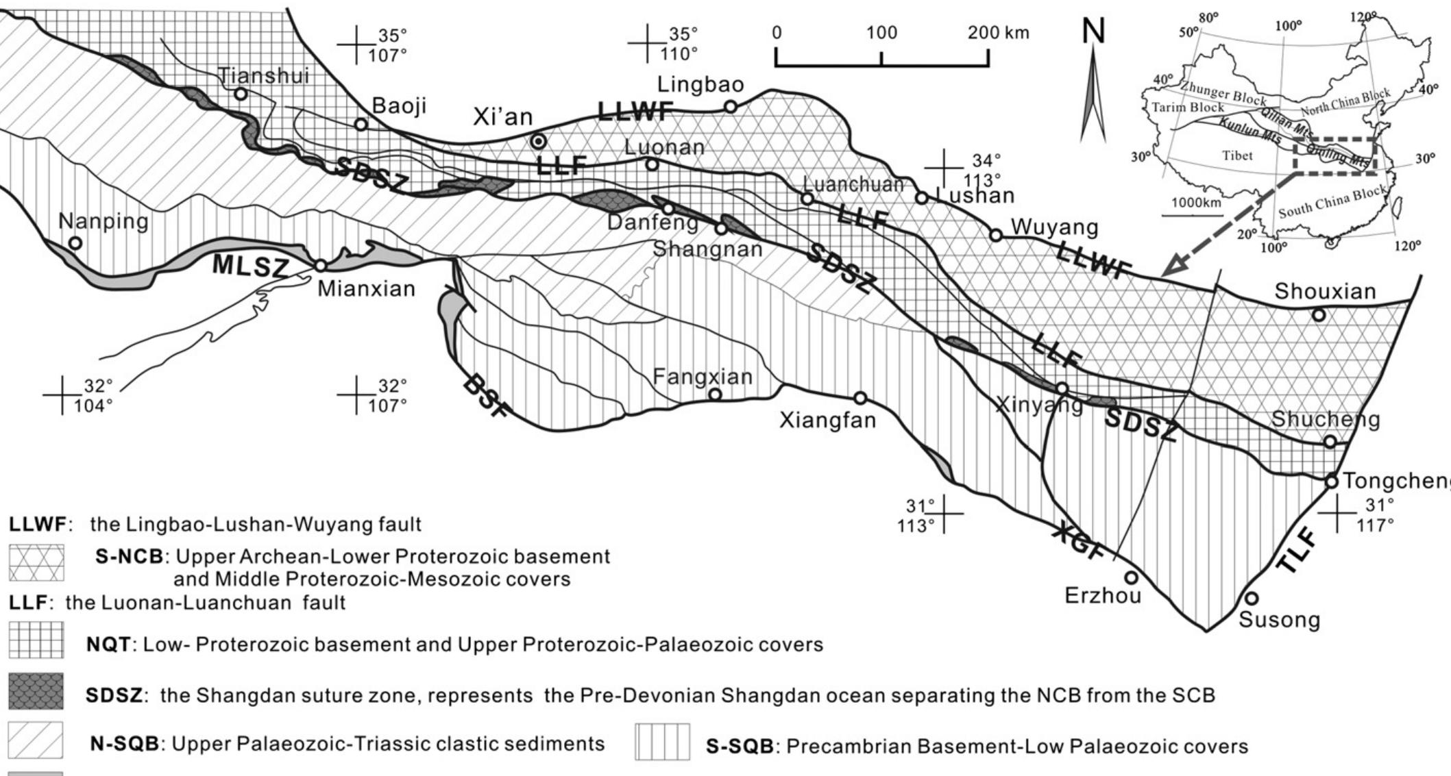 Simplified tectonic map of the qinling orogenic belt showing