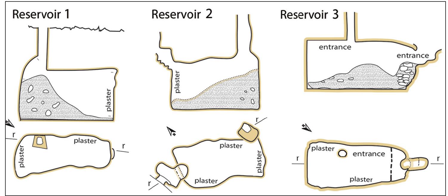 Fig. 4. Hellenistic-Roman period water reservoirs—plans and sections (drawn by Miri Bar Zion, Amos Frumkin, and Dvir Raviv) 