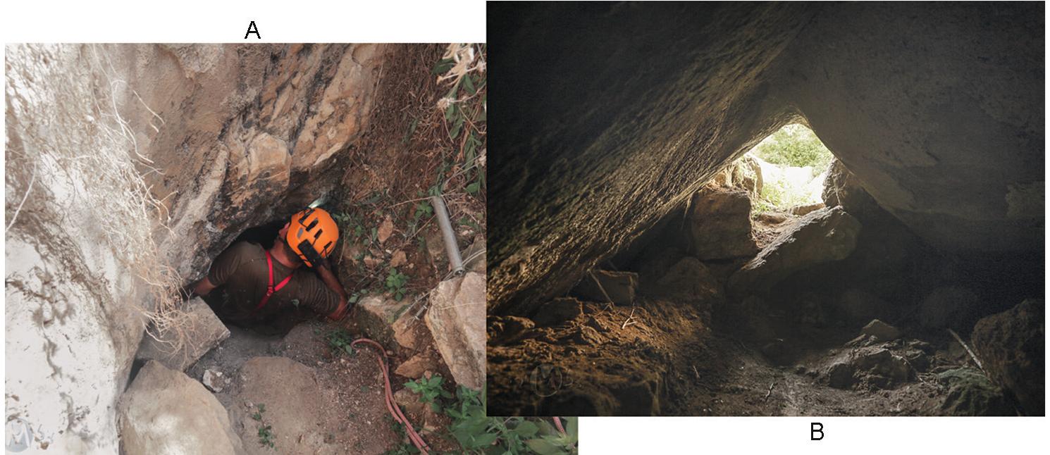 Fig. 8. The early water system channel opening from the outside (A) and inside (B) 