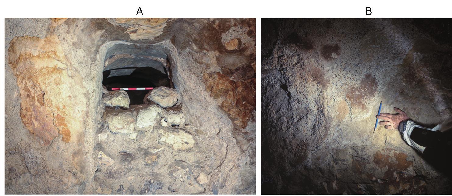 Fig. 9. The early water system: channel blockage (A) and plaster layers (B) 