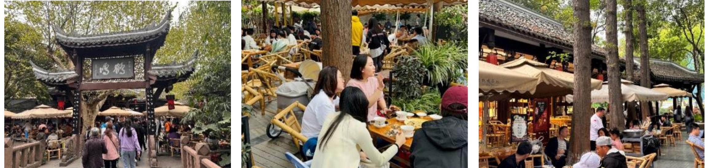 Drinking flower tea, I spent the after- noon chatting and joking with my friends. This time, I felt the rhythm of the place. It was as if I was a huge receptor. It was as if I had knocked on He-Ming’s door and could see the complex world inside.  better the quality. Because of Sichuan’s spicy, aromatic diet, the light flavor of Piao Xue is used as an antidote to fatigue [1].  The teahouse is an open space that ac- commodates people of all sorts, regardless of wealth, occupation, gender, or age. One can walk into the teahouse, find their own pleasure, and no one will disturb them. In a typical day, the teahouse remains the same, with some people leaving and others entering, though as societal changes have unfolded, some of the older patrons for- sook the teahouse as tourists have become more dominant, diluting and shifting the teahouse’s original “ecology.” An older patron explained that he and He-Ming are lifelong friends, and he has a strong sense of belonging to the place: 