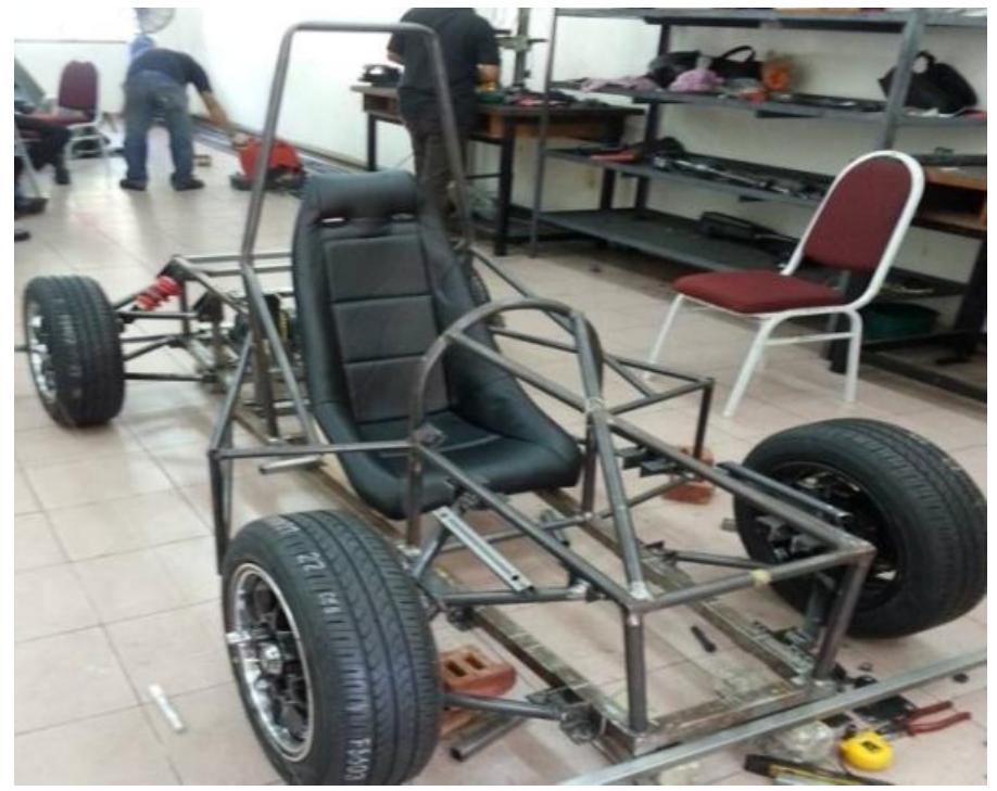 The complete fabricated race car chassis structure complete