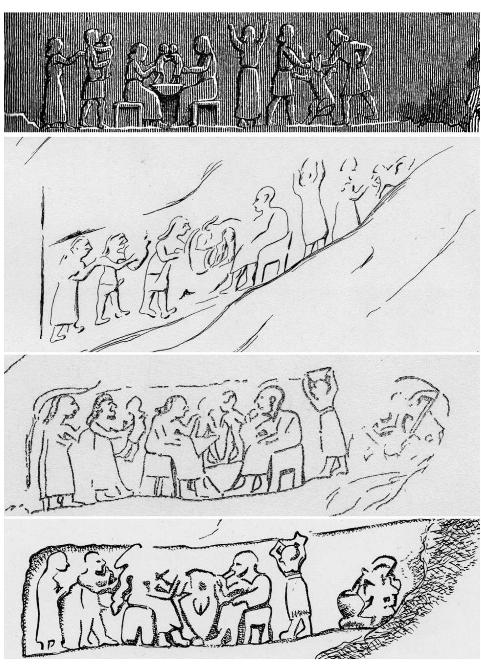 Fig. 24: Gunduk: Versions of Panel 2. From top down: Layard/Cooper, Bachmann, Al-Amin, Borker-Klahn 